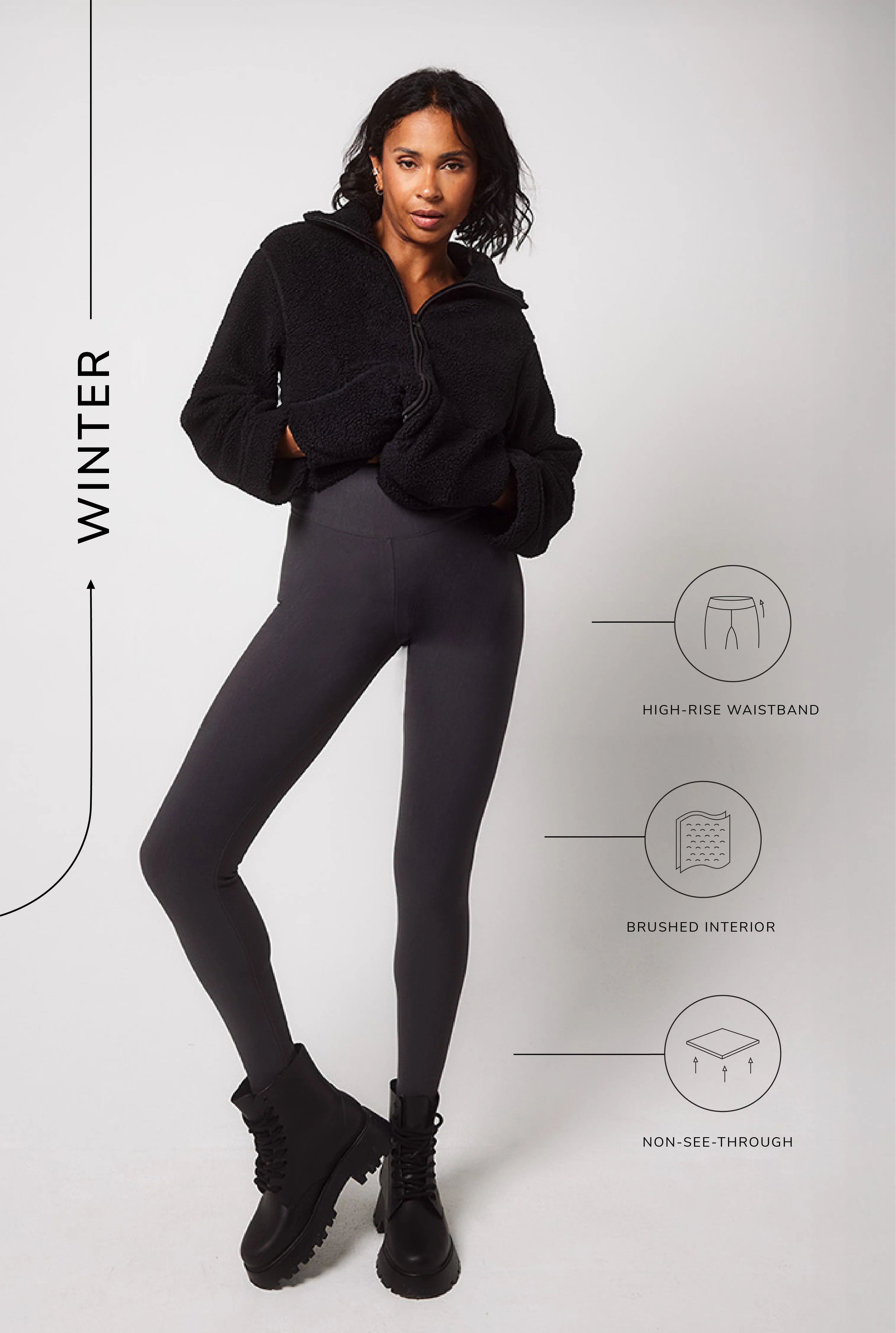 Winter Everyday Fleece-Lined Leggings - Dark Grey sold by LOVALL product image thumbnail 3