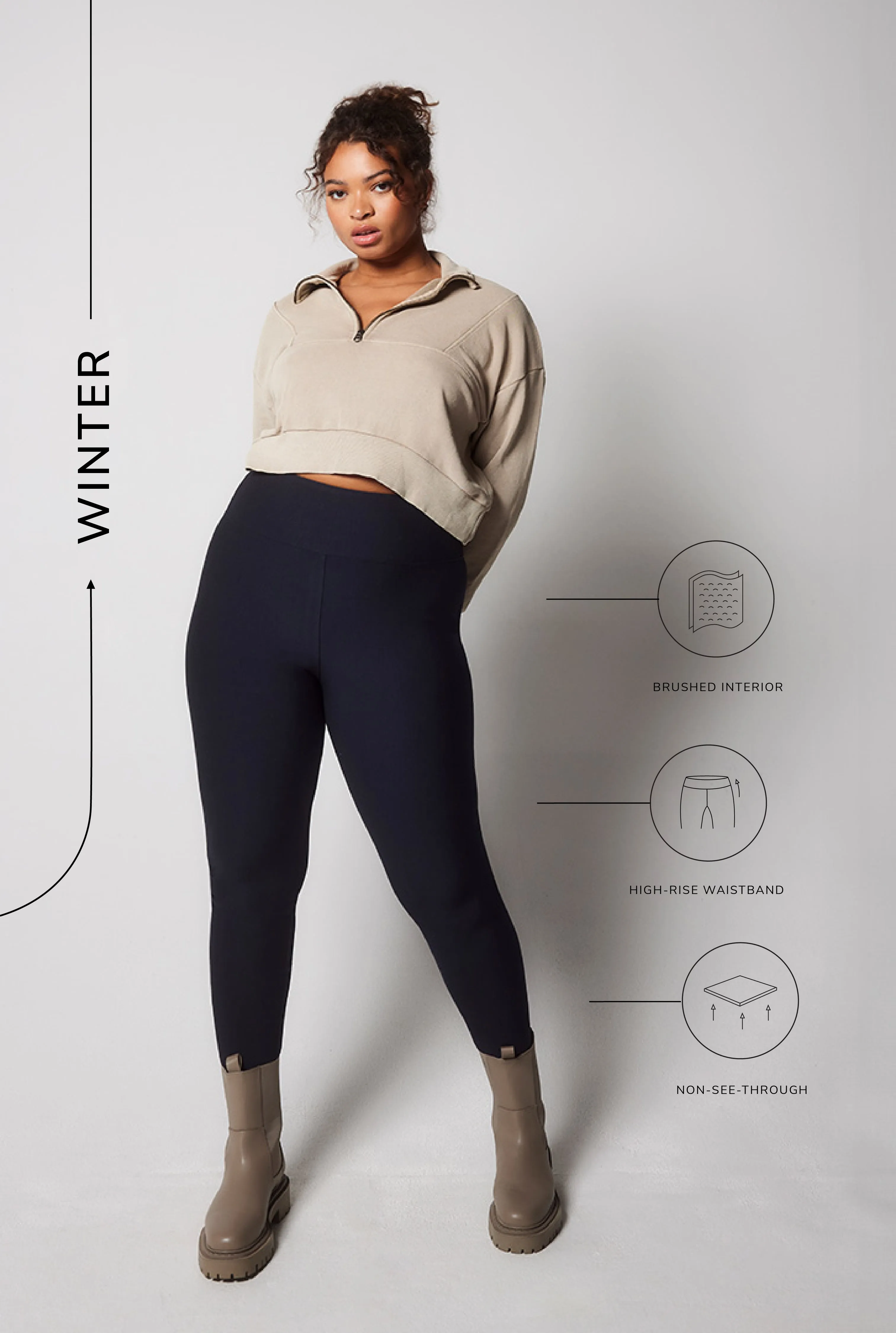 Curve Winter Everyday High Waisted Leggings - Vintage Navy sold by LOVALL product image thumbnail 3