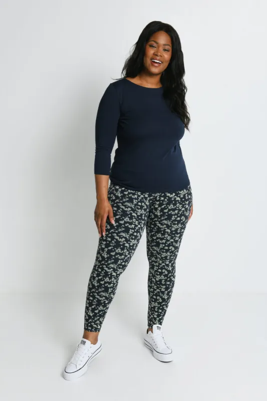Curve Everyday High Waisted Leggings - Navy/Green Floral sold by LOVALL