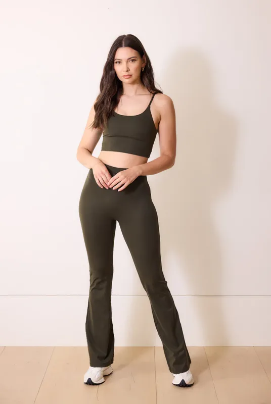24/7 Revitalise Flare Leggings - Deep Olive sold by LOVALL
