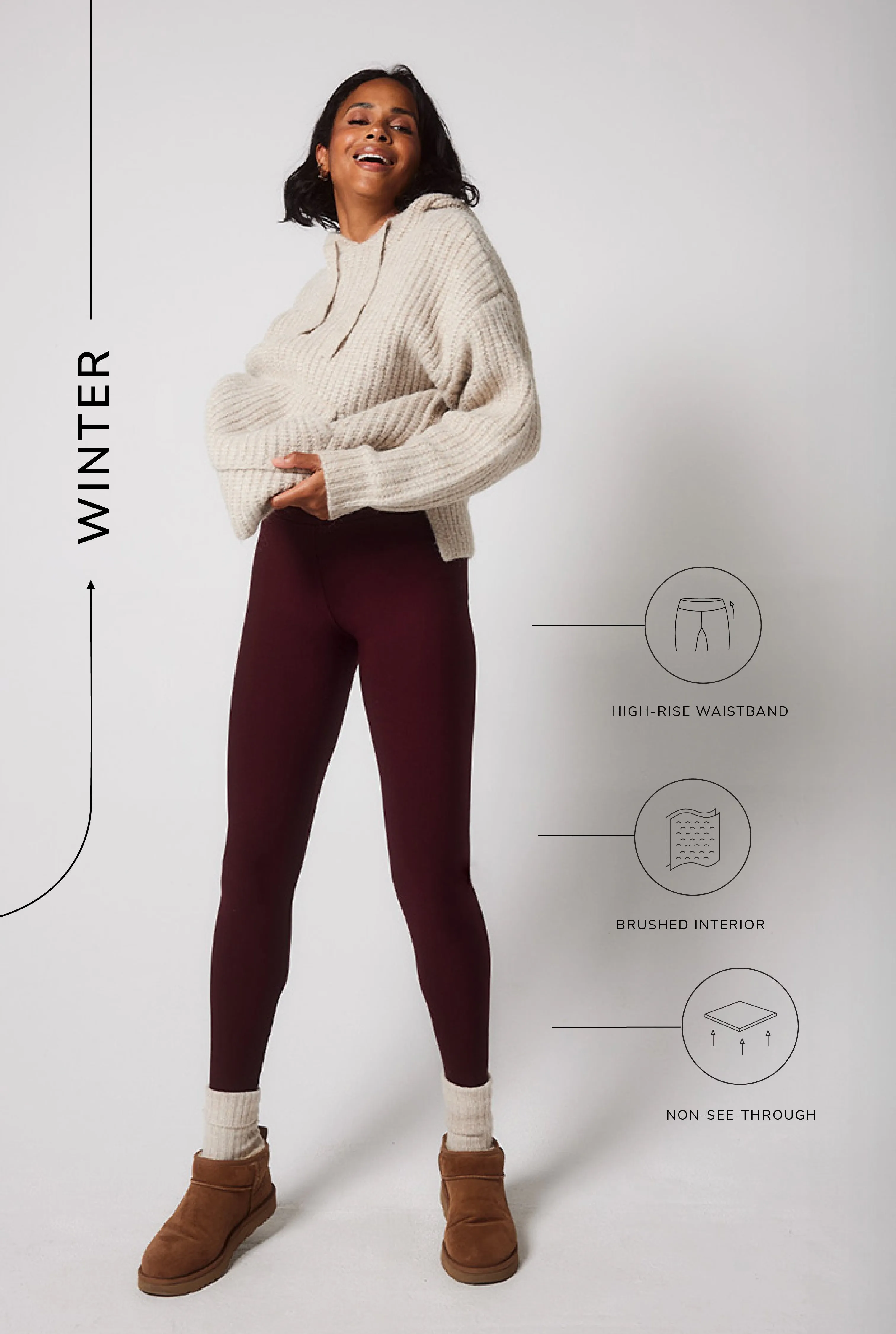 Winter Everyday High Waisted Leggings - Burgundy sold by LOVALL product image thumbnail 3