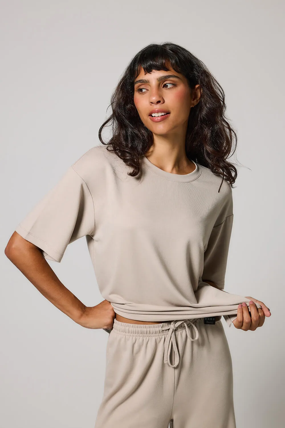 Soft Touch Wide Leg Lounge Set - Oatmeal Beige sold by LOVALL product image thumbnail 5