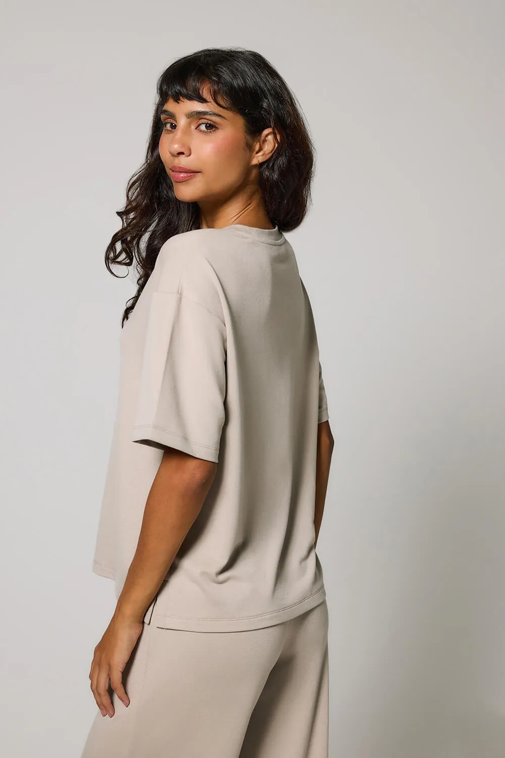 Soft Touch Wide Leg Lounge Set - Oatmeal Beige sold by LOVALL product image thumbnail 3