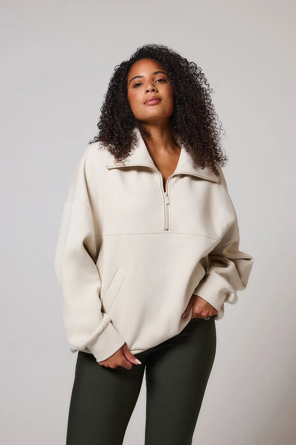 Curve Organic Oversized 1/4 Zip Sweatshirt - Ecru sold by LOVALL product image thumbnail 2