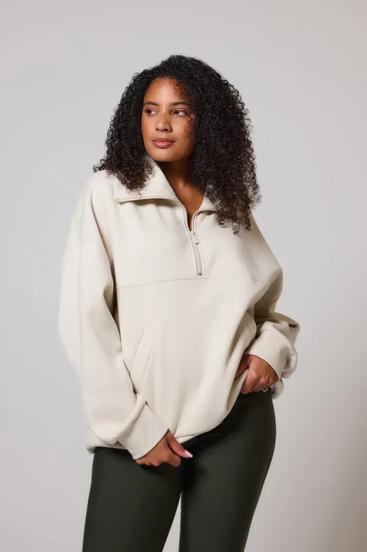 Curve Organic Oversized 1/4 Zip Sweatshirt - Ecru sold by LOVALL