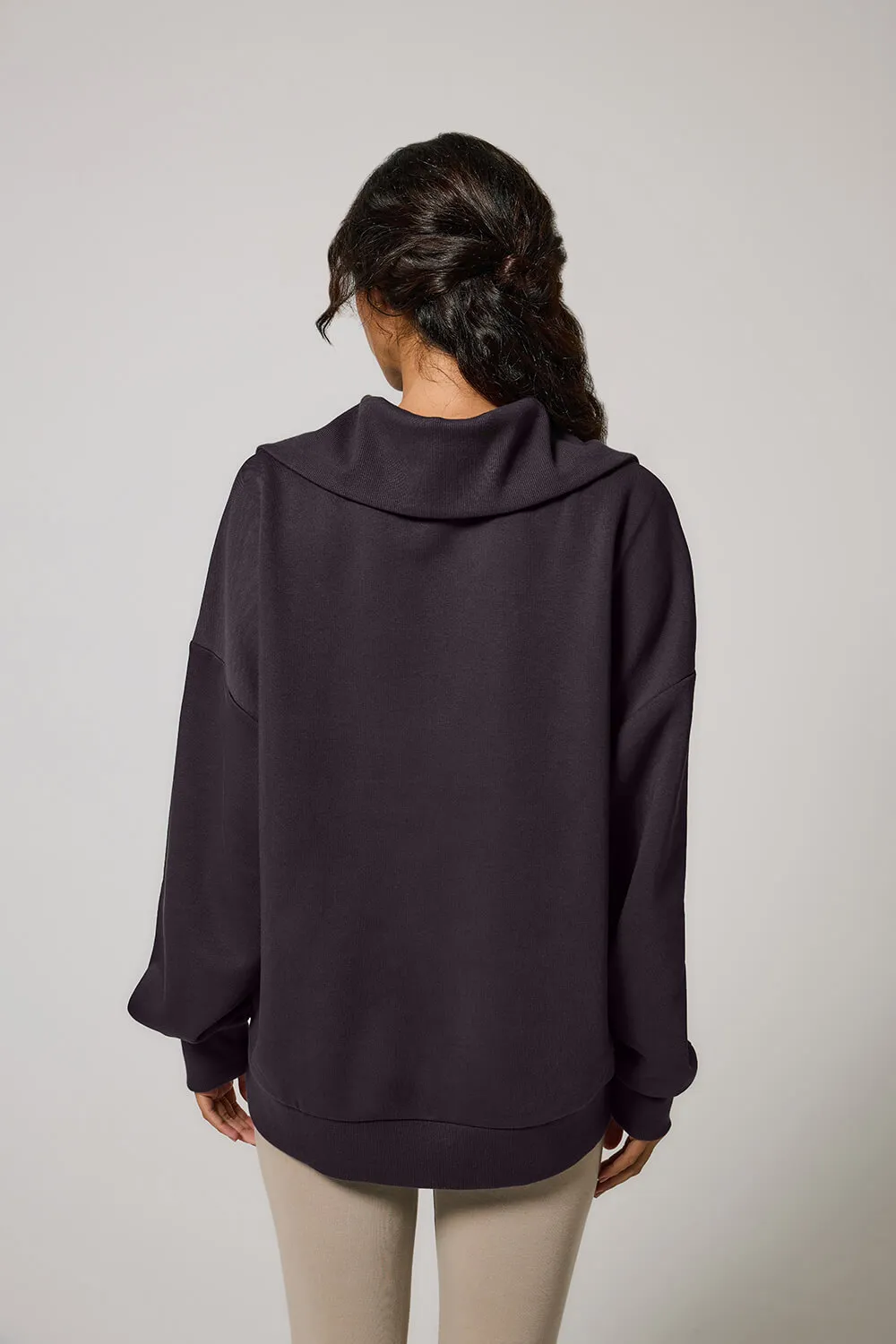 Curve Organic Oversized 1/4 Zip Sweatshirt - Shadow Grey sold by LOVALL product image thumbnail 5