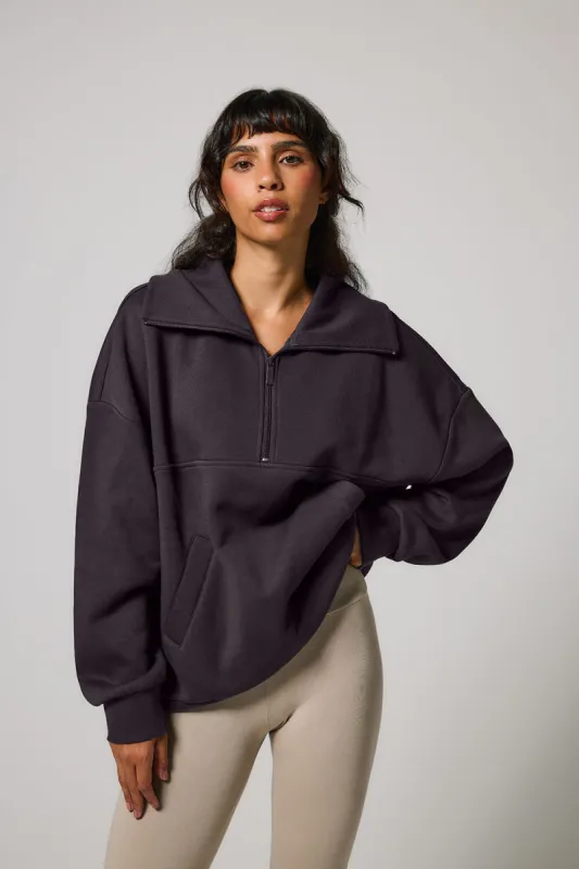 Curve Organic Oversized 1/4 Zip Sweatshirt - Shadow Grey sold by LOVALL