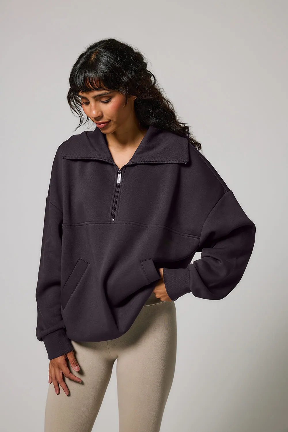 Curve Organic Oversized 1/4 Zip Sweatshirt - Shadow Grey sold by LOVALL product image thumbnail 3