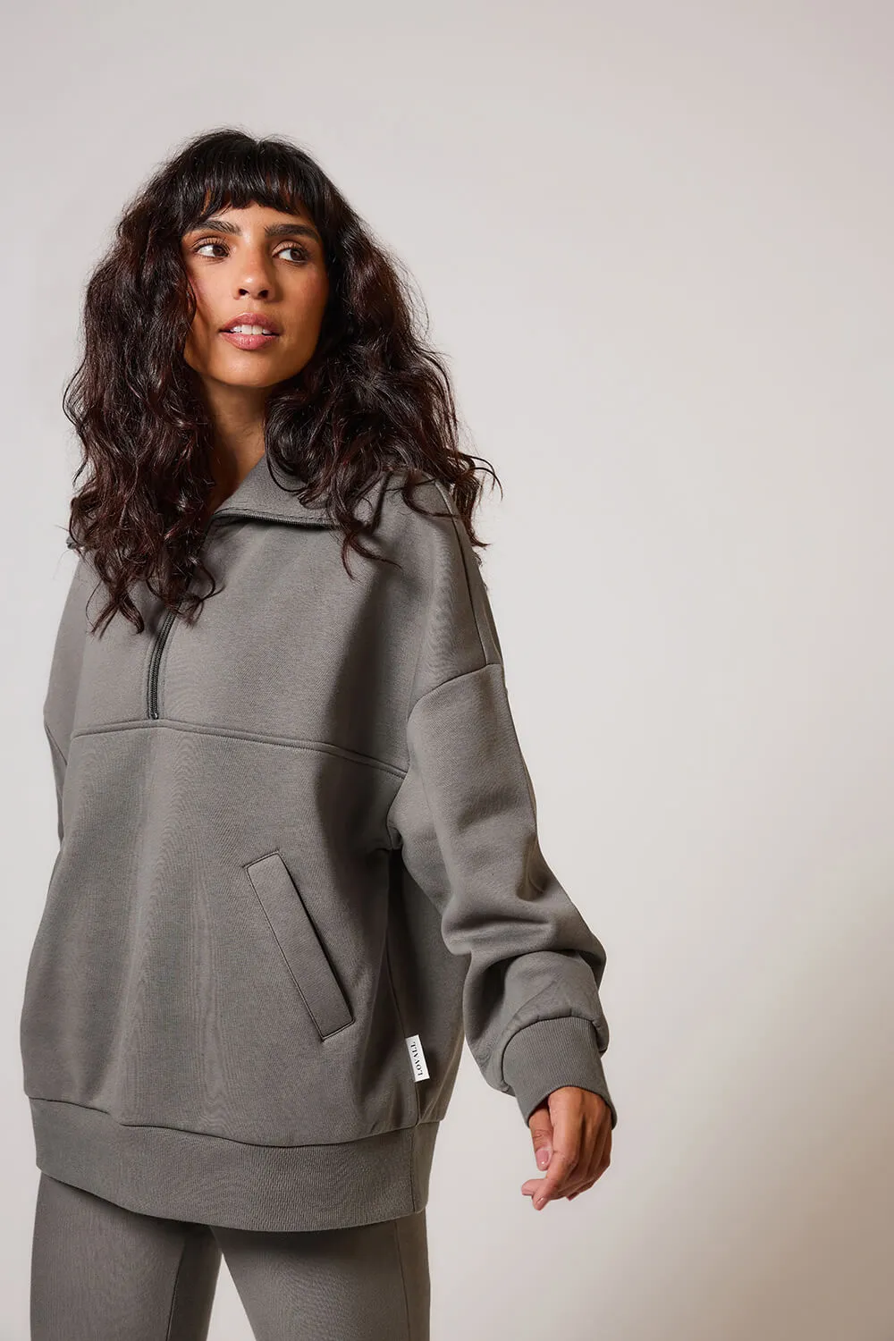 Curve Organic Oversized 1/4 Zip Sweatshirt - Slate Green sold by LOVALL product image thumbnail 3