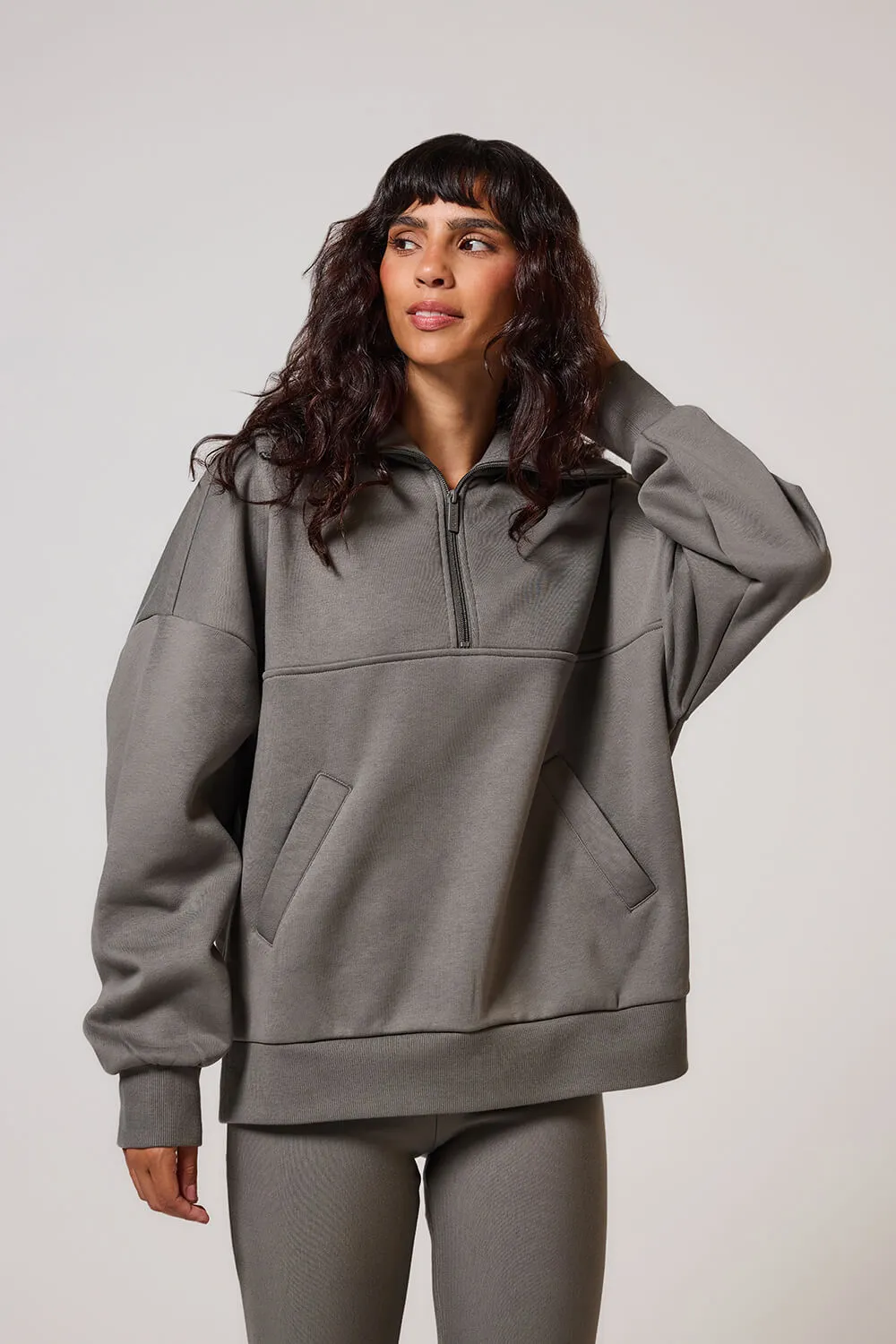 Curve Organic Oversized 1/4 Zip Sweatshirt - Slate Green sold by LOVALL