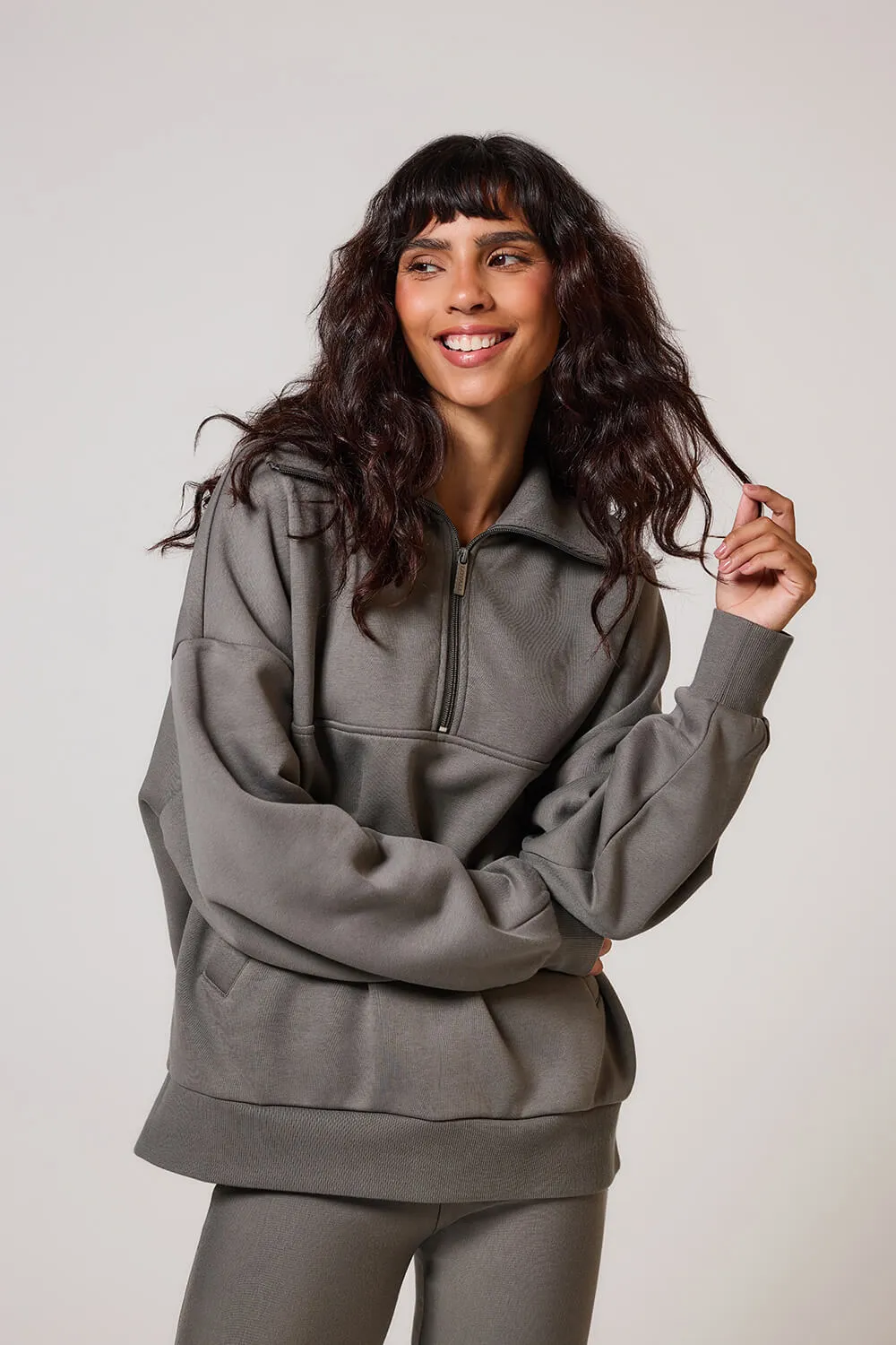 Curve Organic Oversized 1/4 Zip Sweatshirt - Slate Green sold by LOVALL product image thumbnail 2