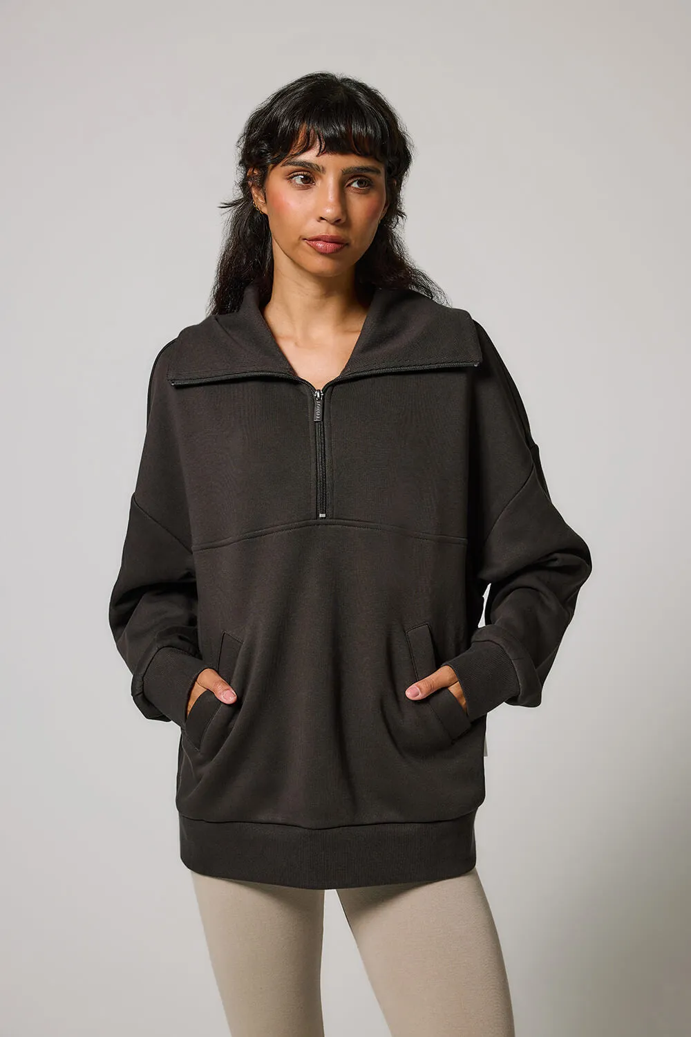 Curve Organic Oversized 1/4 Zip Sweatshirt - Black Coffee sold by LOVALL product image thumbnail 5