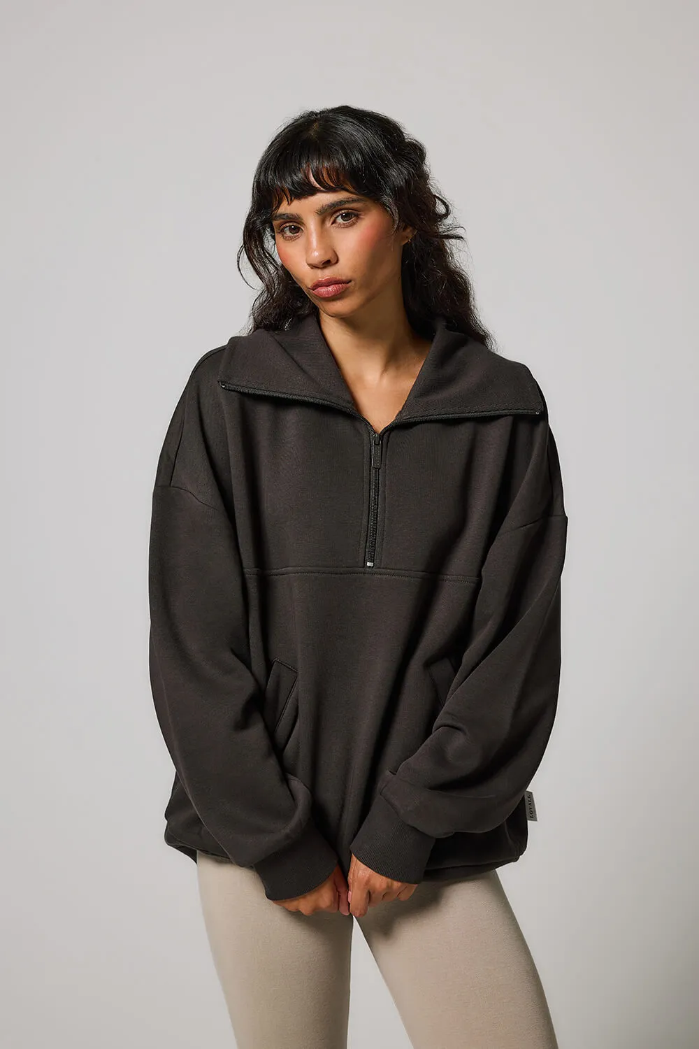 Curve Organic Oversized 1/4 Zip Sweatshirt - Black Coffee sold by LOVALL product image thumbnail 2