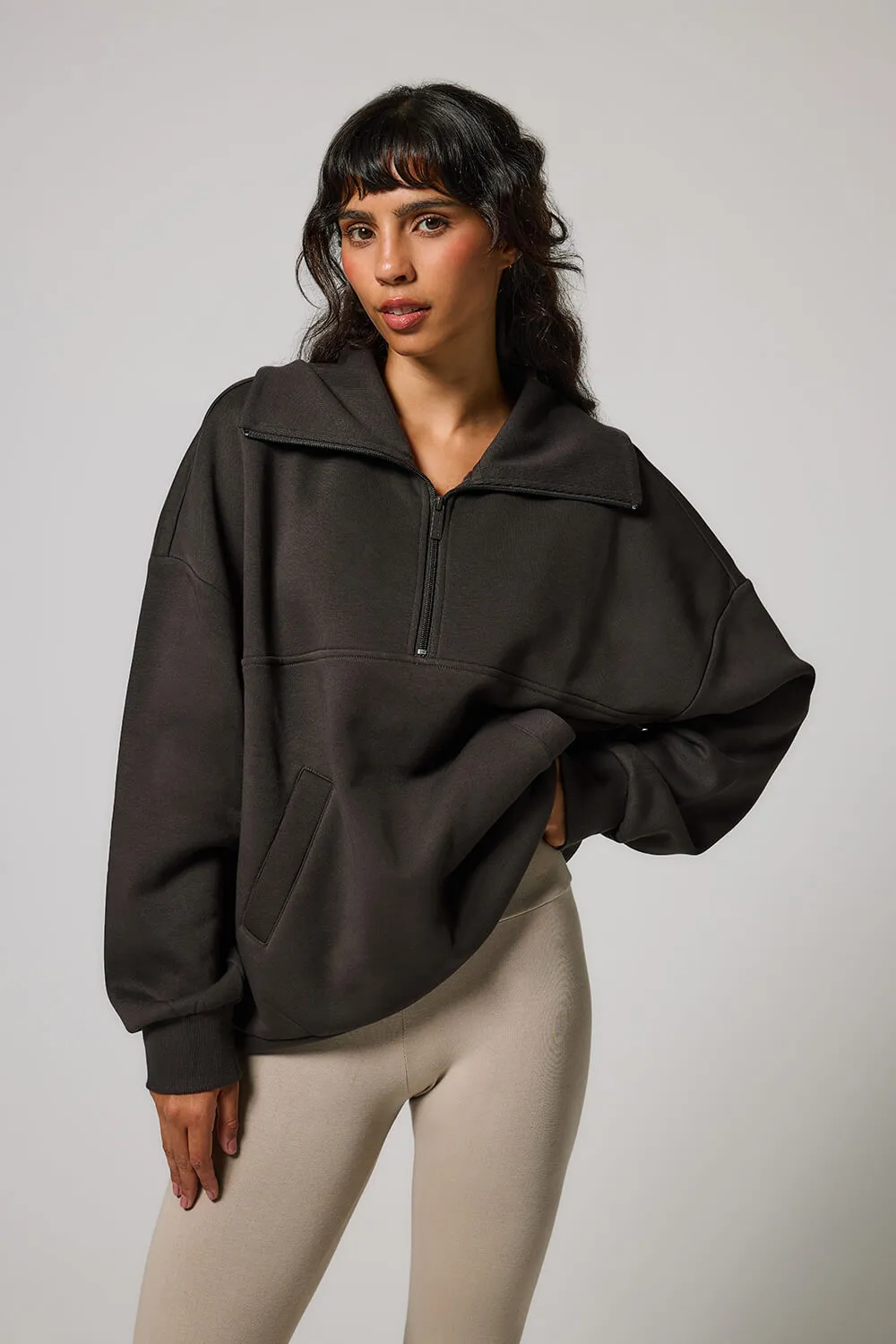 Curve Organic Oversized 1/4 Zip Sweatshirt - Black Coffee sold by LOVALL