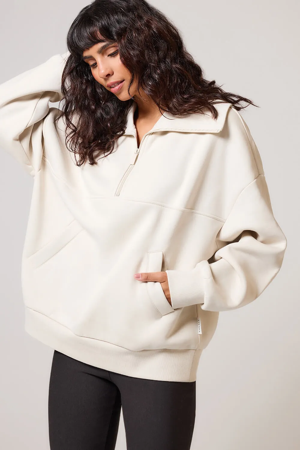 Organic Oversized 1/4 Zip Sweatshirt - Ecru sold by LOVALL product image thumbnail 2