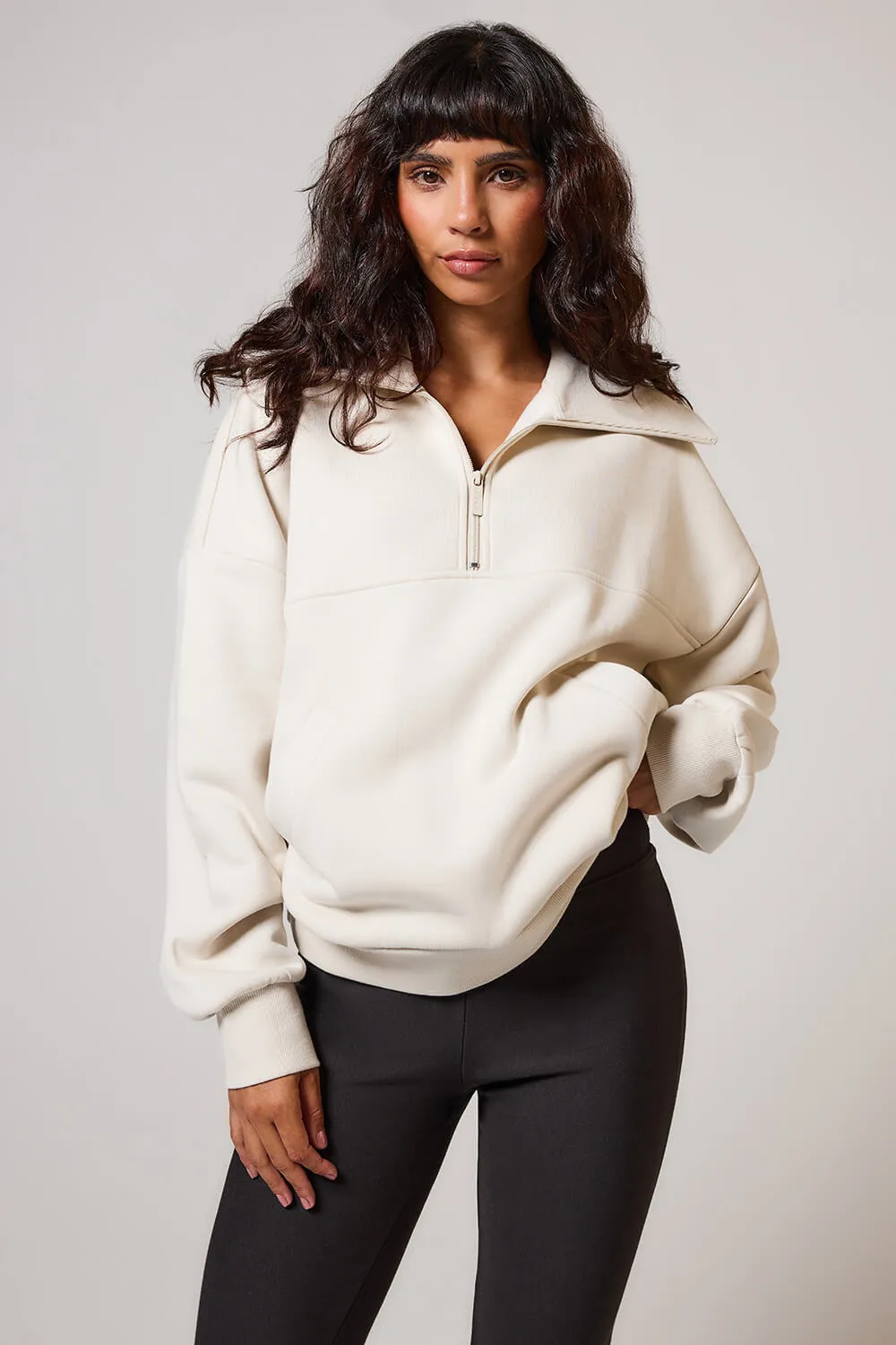 Organic Oversized 1/4 Zip Sweatshirt - Ecru sold by LOVALL
