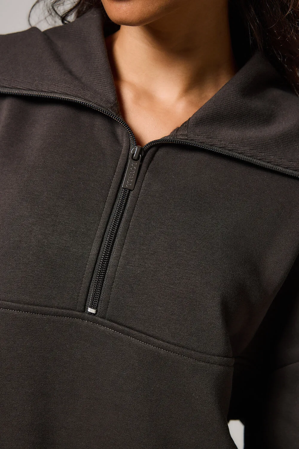 Organic Oversized 1/4 Zip Sweatshirt - Black Coffee sold by LOVALL product image thumbnail 5