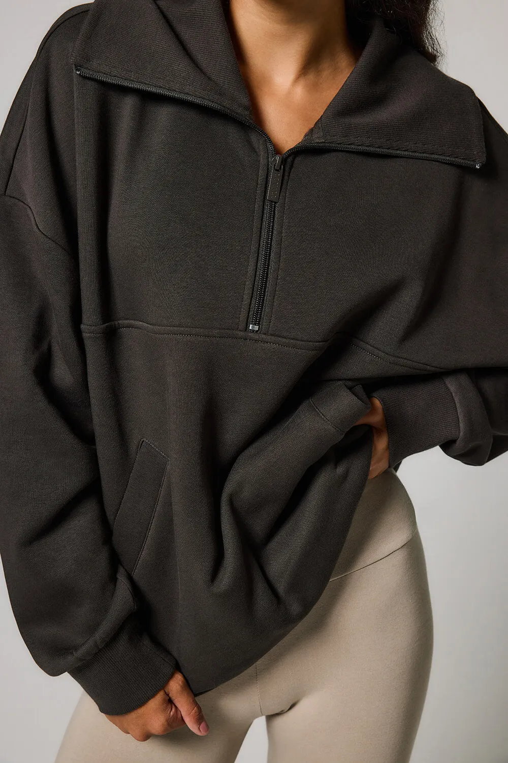 Organic Oversized 1/4 Zip Sweatshirt - Black Coffee sold by LOVALL product image thumbnail 4