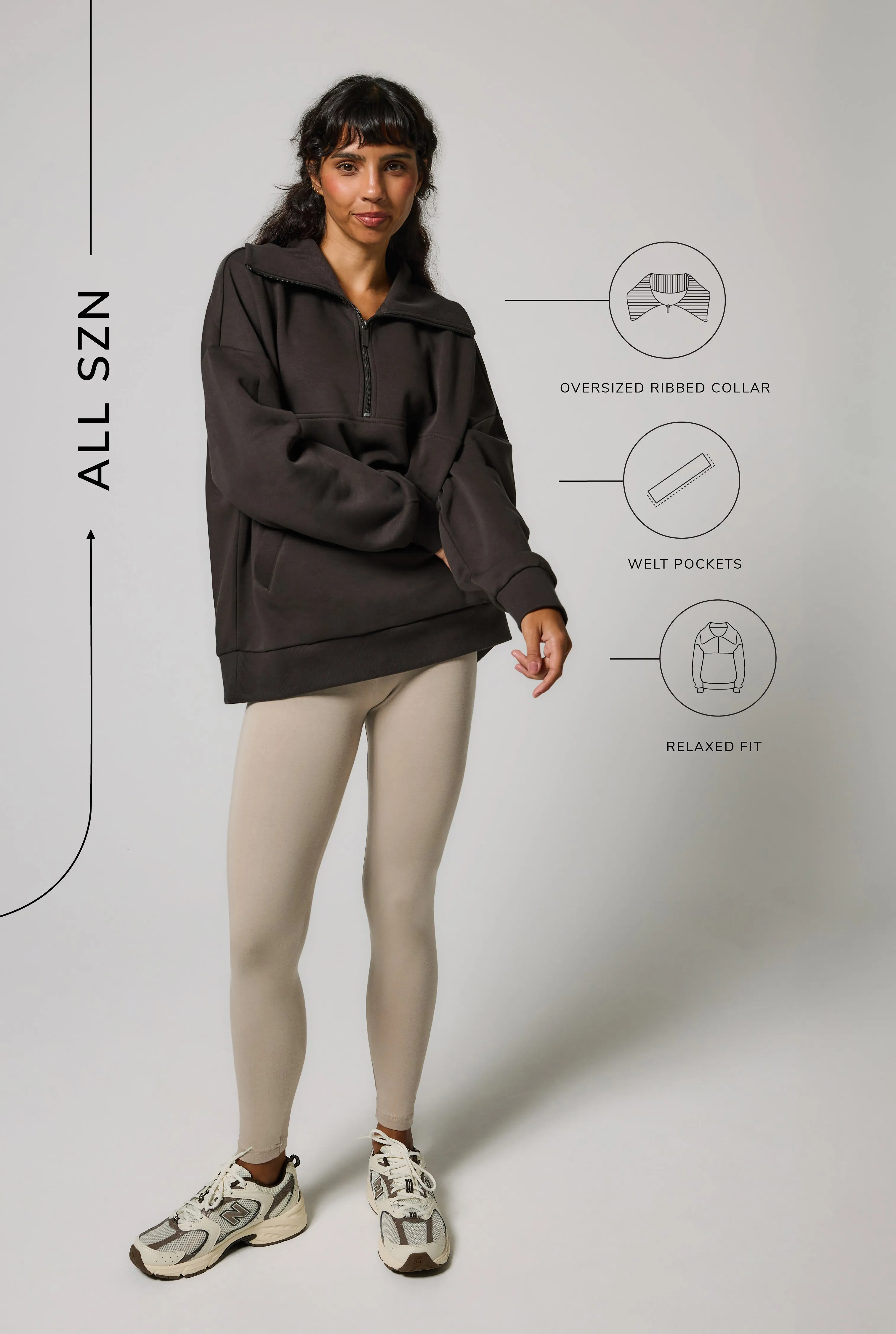 Organic Oversized 1/4 Zip Sweatshirt - Black Coffee sold by LOVALL product image thumbnail 3