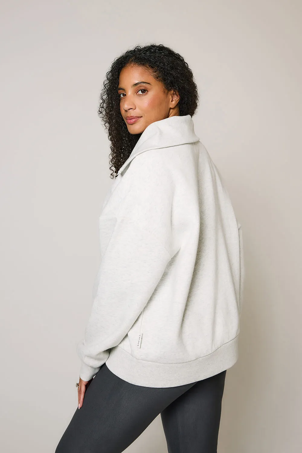 Organic Oversized 1/4 Zip Sweatshirt - Light Grey Marl sold by LOVALL product image thumbnail 5