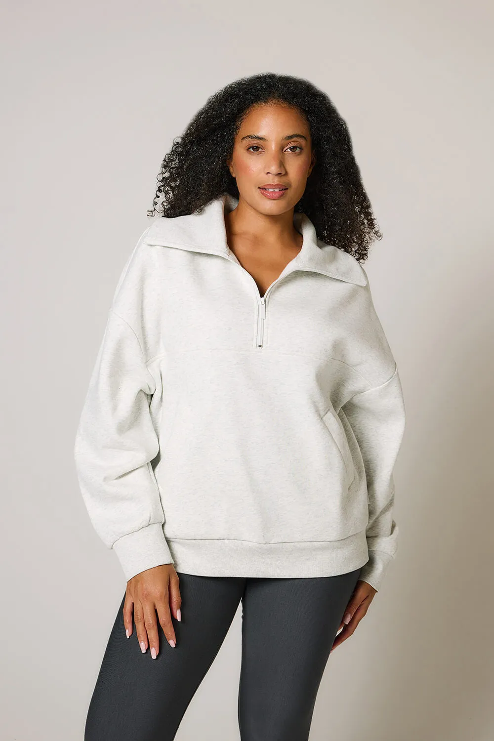 Organic Oversized 1/4 Zip Sweatshirt - Light Grey Marl sold by LOVALL