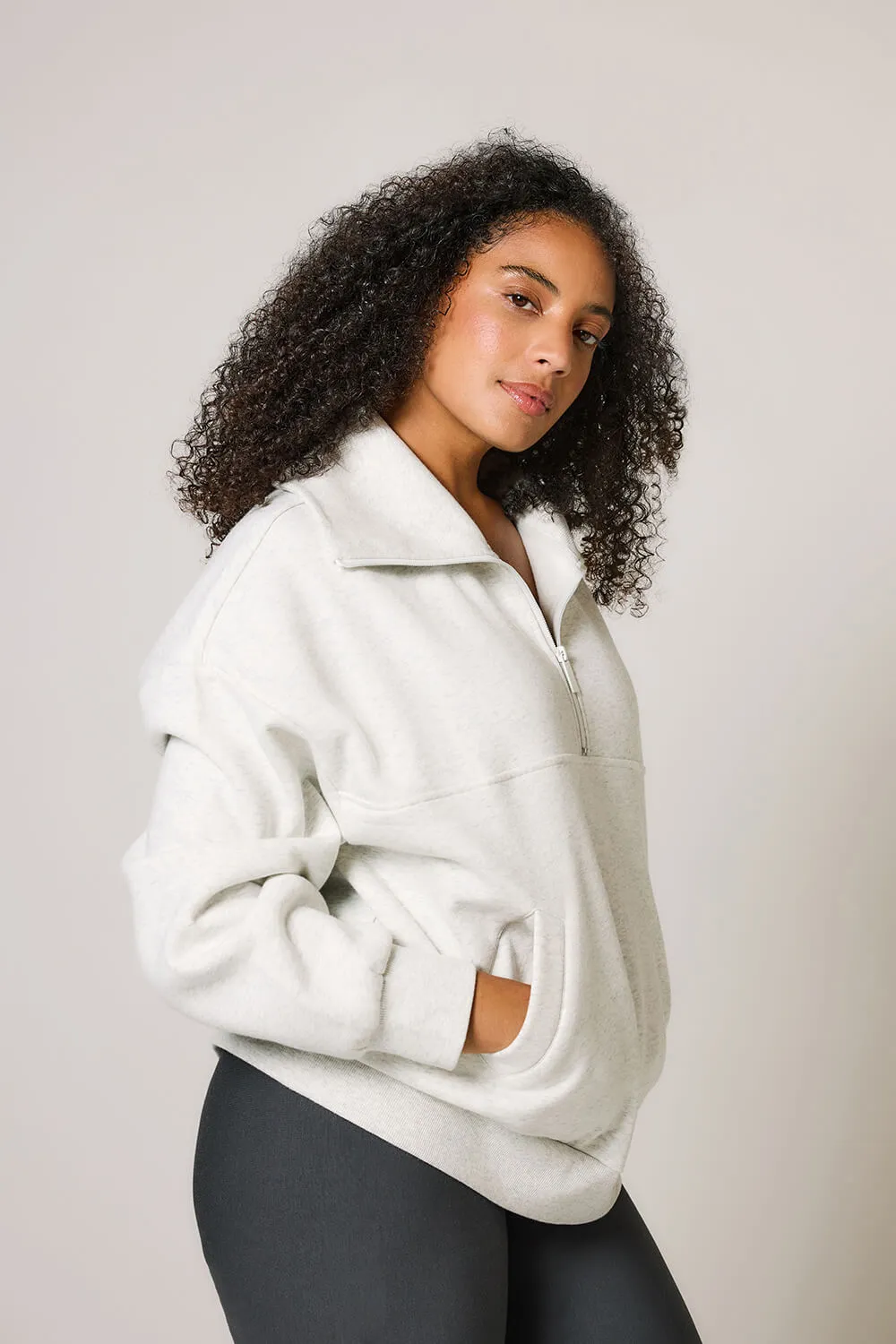 Organic Oversized 1/4 Zip Sweatshirt - Light Grey Marl sold by LOVALL product image thumbnail 4