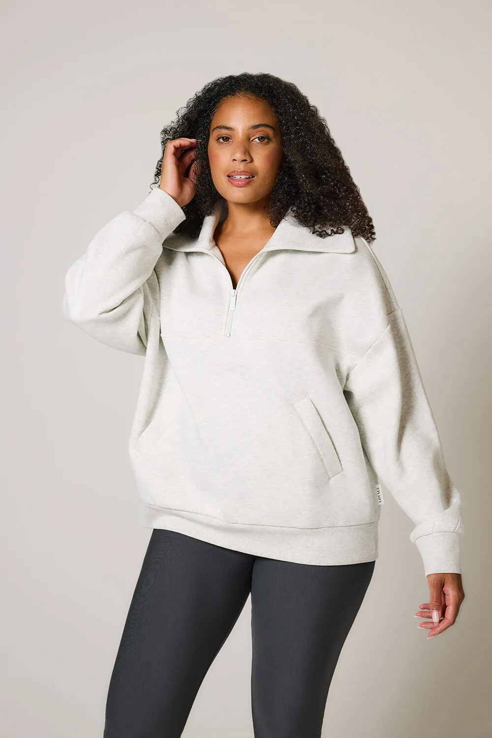 Organic Oversized 1/4 Zip Sweatshirt - Light Grey Marl sold by LOVALL product image thumbnail 2