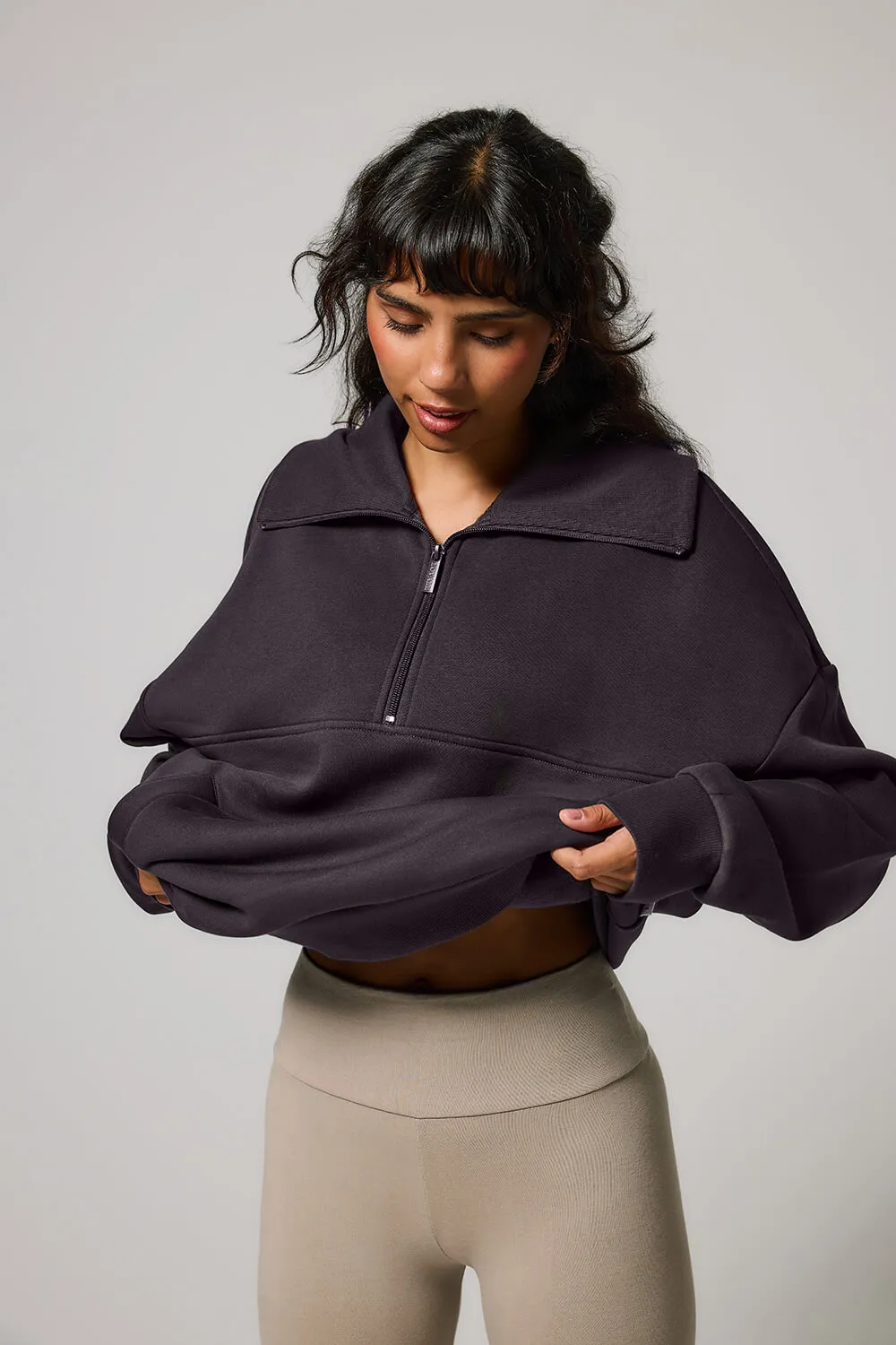 Organic Oversized 1/4 Zip Sweatshirt - Shadow Grey sold by LOVALL product image thumbnail 5