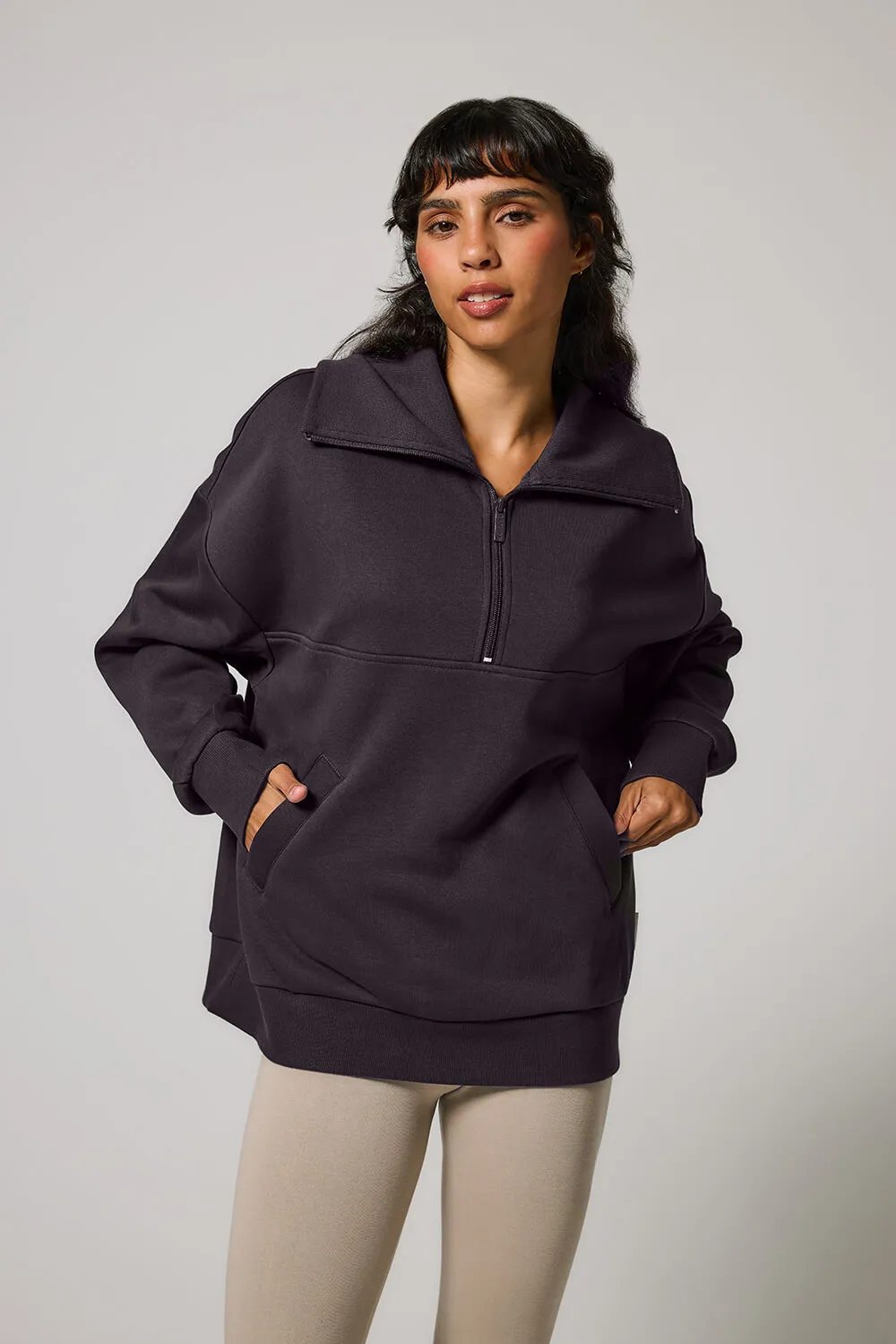 Organic Oversized 1/4 Zip Sweatshirt - Shadow Grey sold by LOVALL product image thumbnail 2