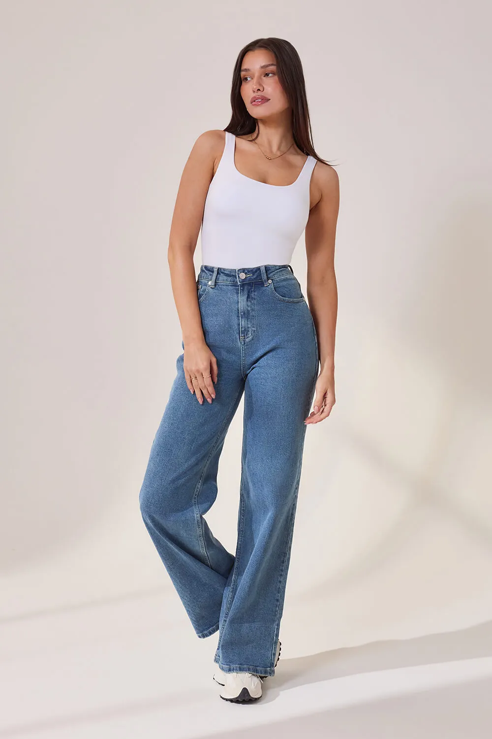 Wide Leg Jeans - Mid Blue sold by LOVALL