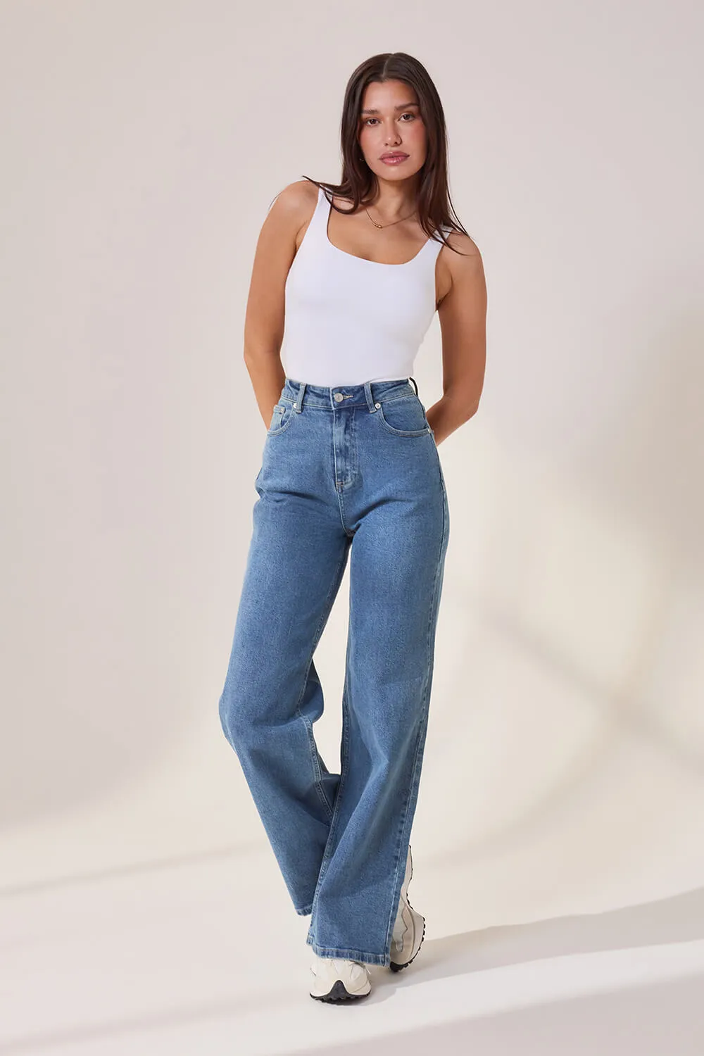 Wide Leg Jeans - Mid Blue sold by LOVALL product image thumbnail 2