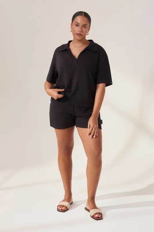Curve Lightweight Collared Knit Set - Black sold by LOVALL