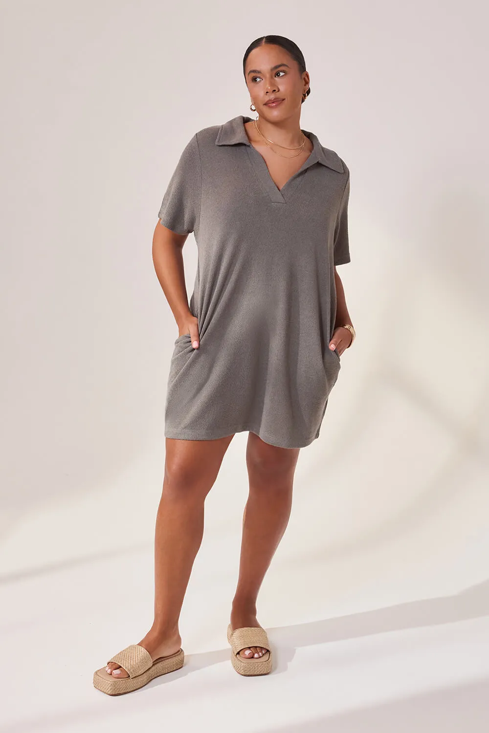 Curve Lightweight Collared Knit Dress - Slate Green sold by LOVALL product image thumbnail 5