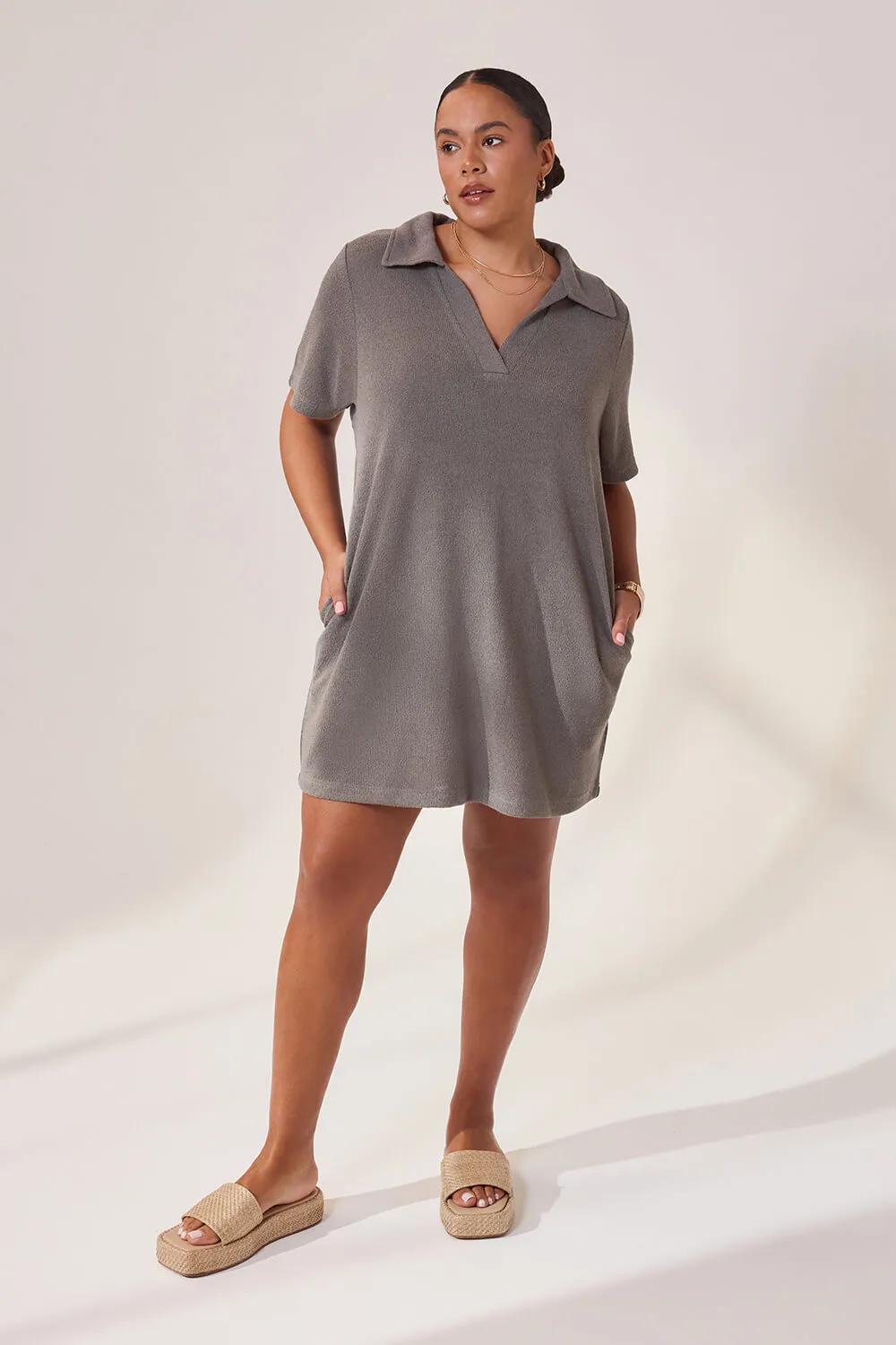 Curve Lightweight Collared Knit Dress - Slate Green sold by LOVALL product image thumbnail 4