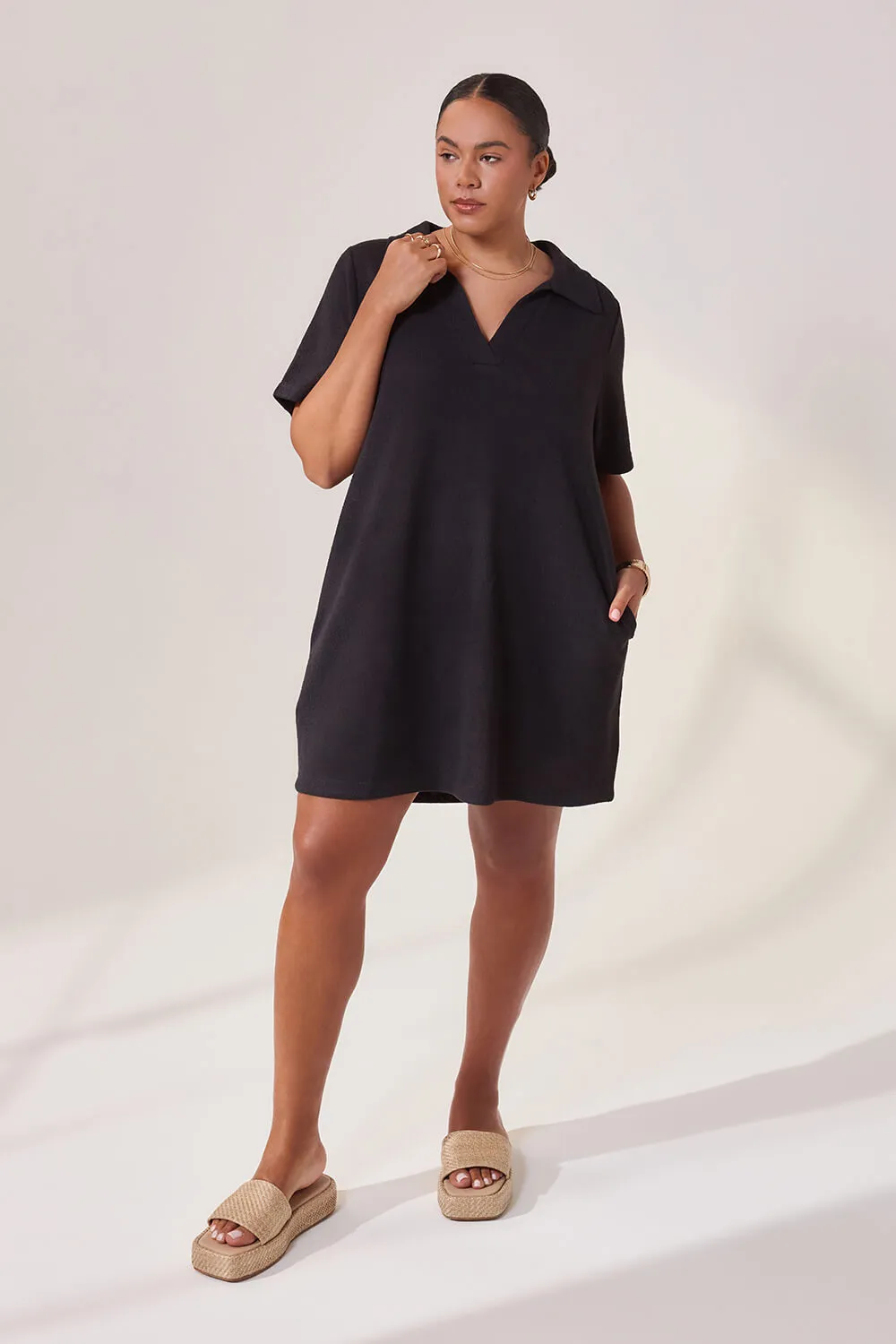 Curve Lightweight Collared Knit Dress - Black sold by LOVALL product image thumbnail 2