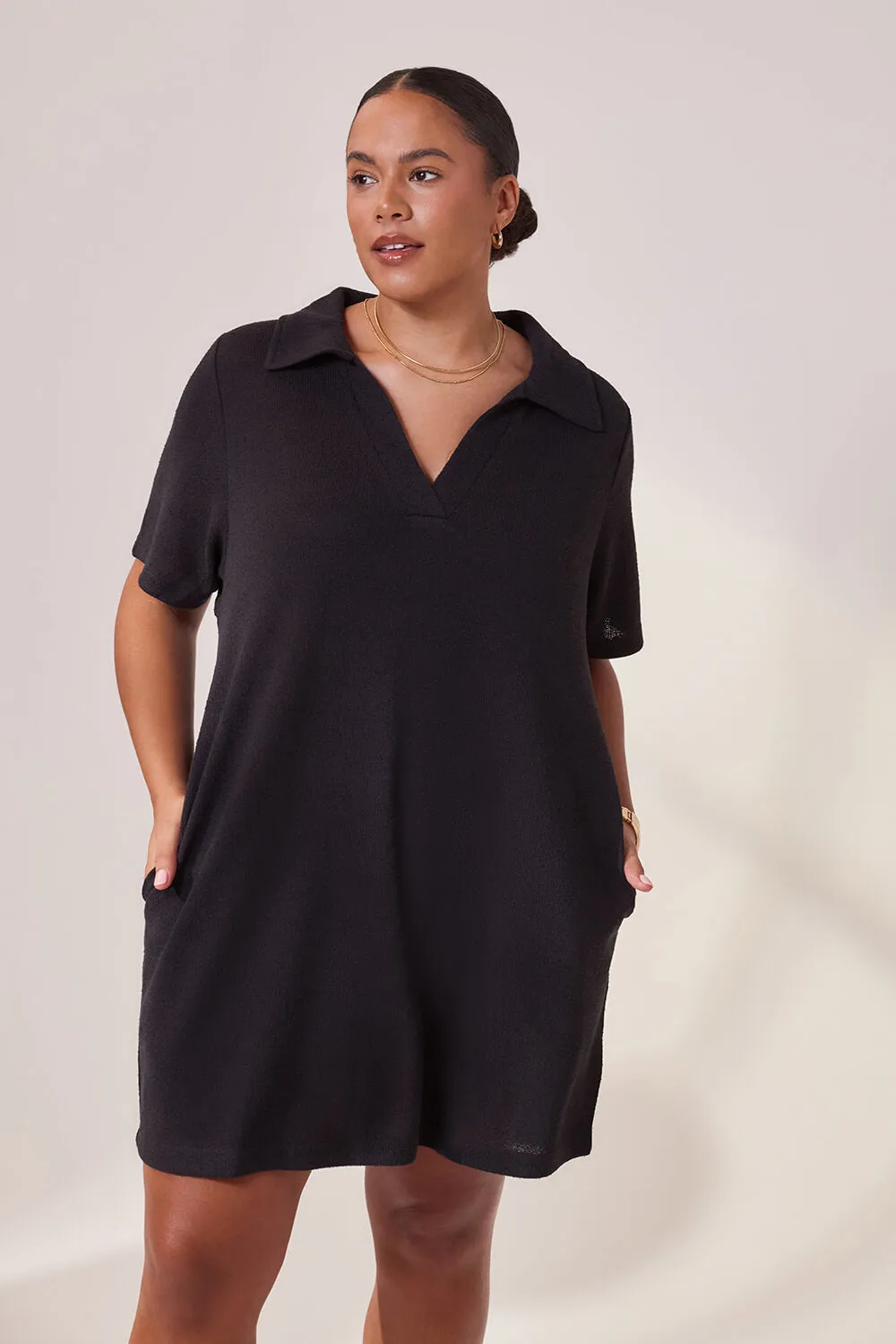 Curve Lightweight Collared Knit Dress - Black sold by LOVALL product image thumbnail 3