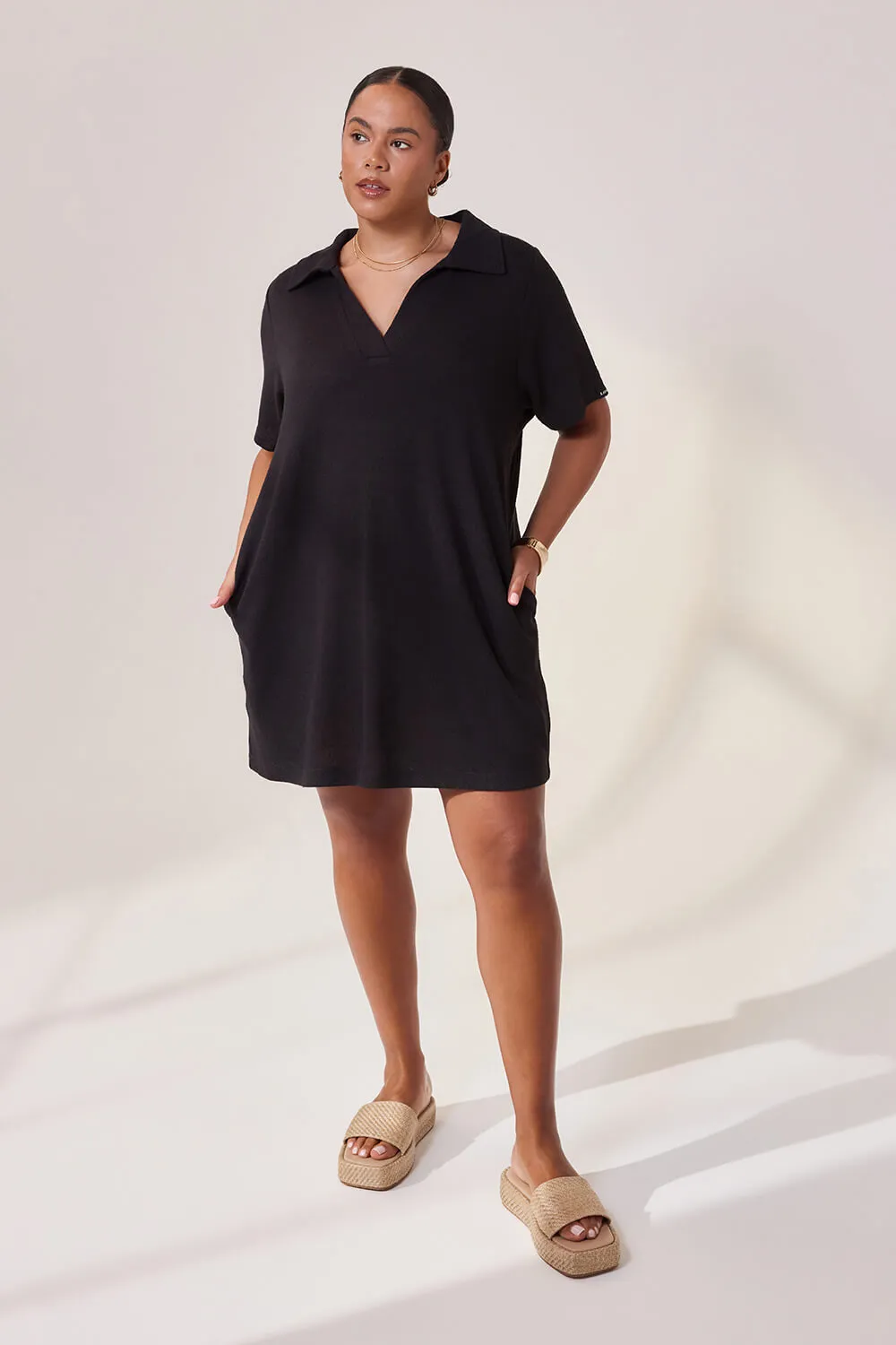 Curve Lightweight Collared Knit Dress - Black sold by LOVALL