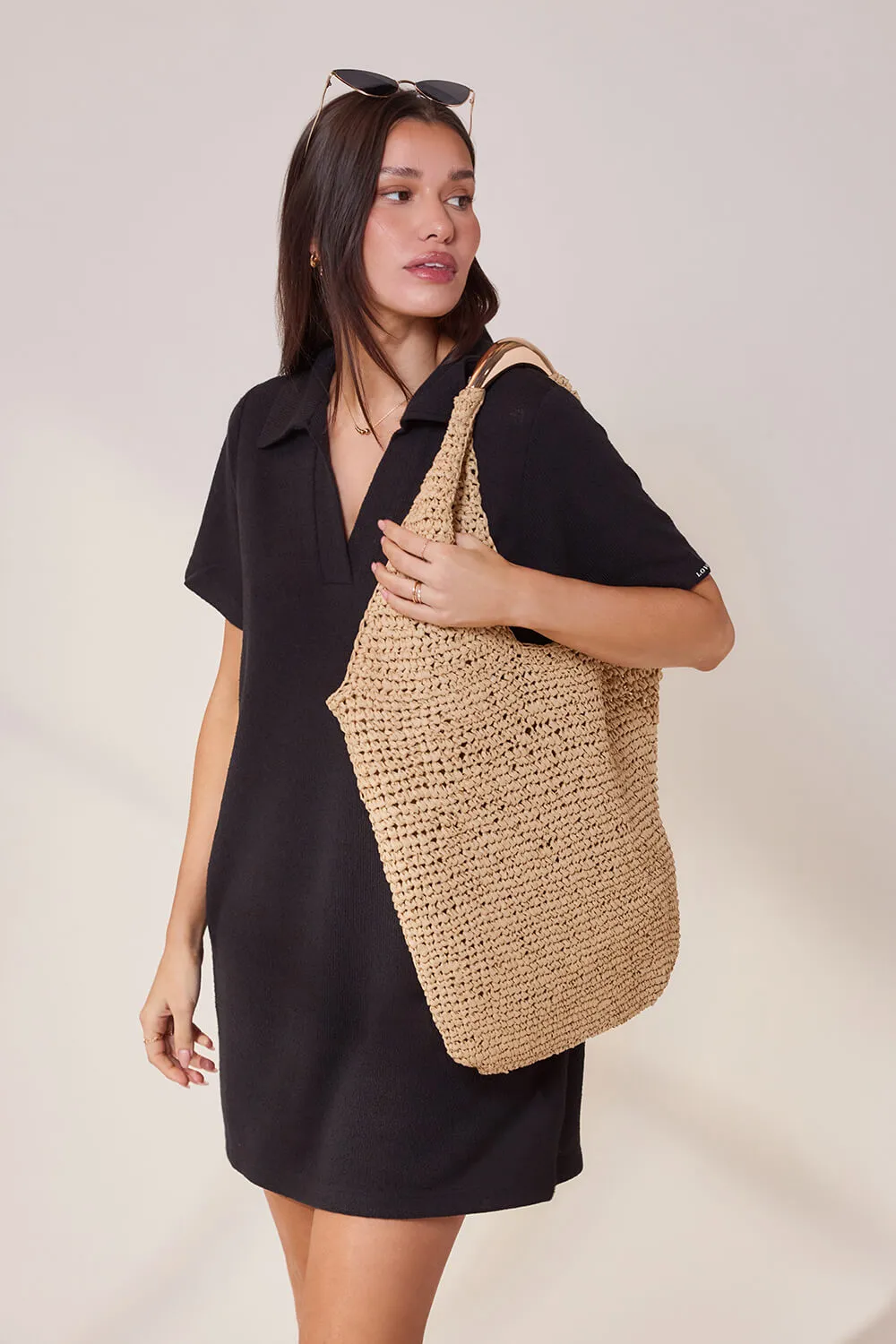 Lightweight Collared Knit Dress - Black sold by LOVALL product image thumbnail 2