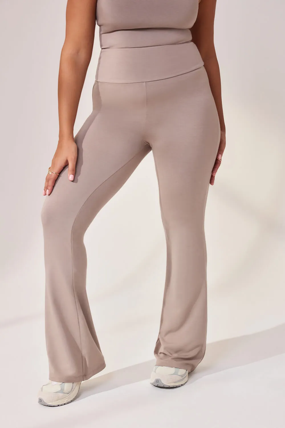 Curve Lightweight Flare Leggings - Stone sold by LOVALL product image thumbnail 4