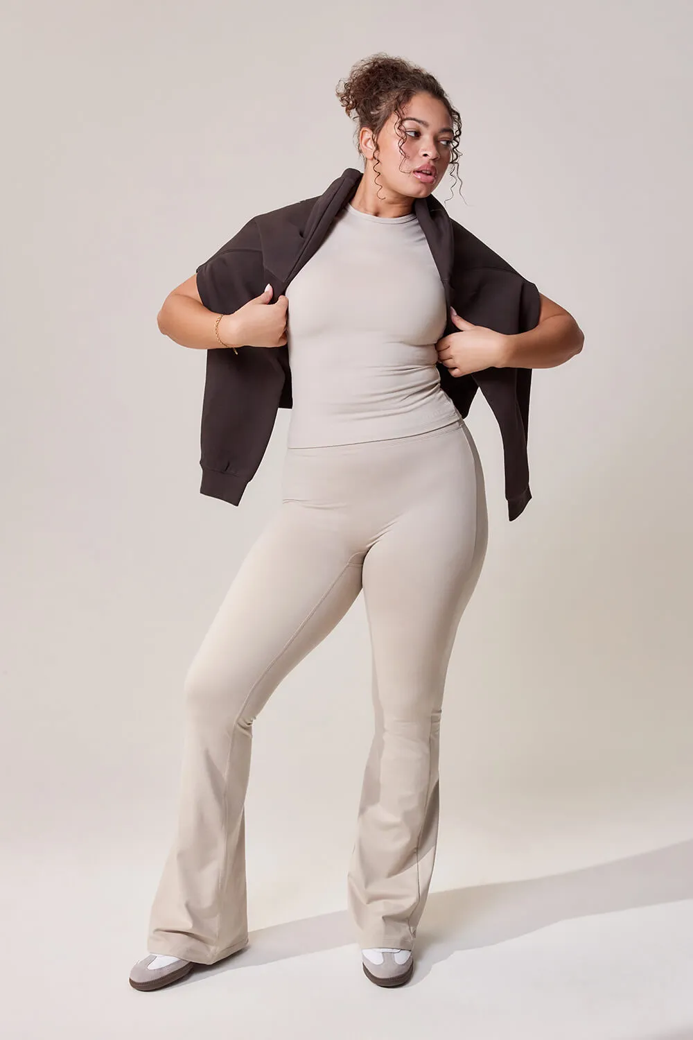 Curve Ultimate Everyday Flare Leggings - Oatmeal Beige sold by LOVALL