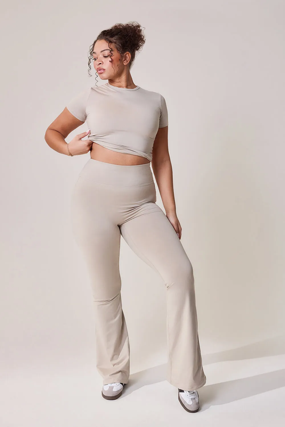 Curve Ultimate Everyday Flare Leggings - Oatmeal Beige sold by LOVALL product image thumbnail 3