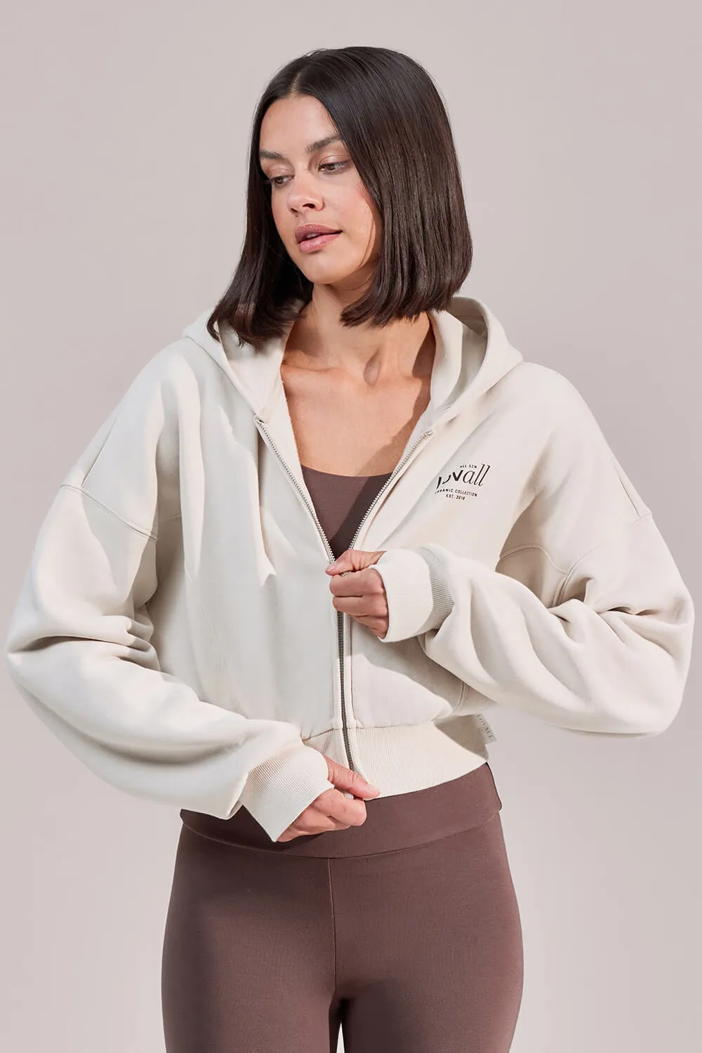 Organic Crop Zip Hoodie - Ecru sold by LOVALL