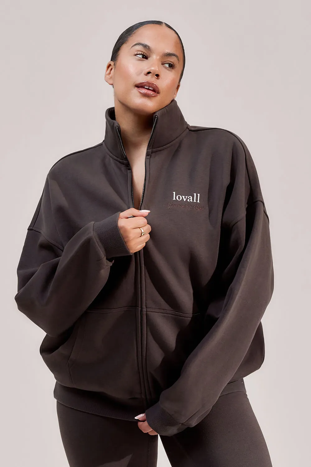 Curve Organic Funnel Neck Zip Through - Black Coffee sold by LOVALL