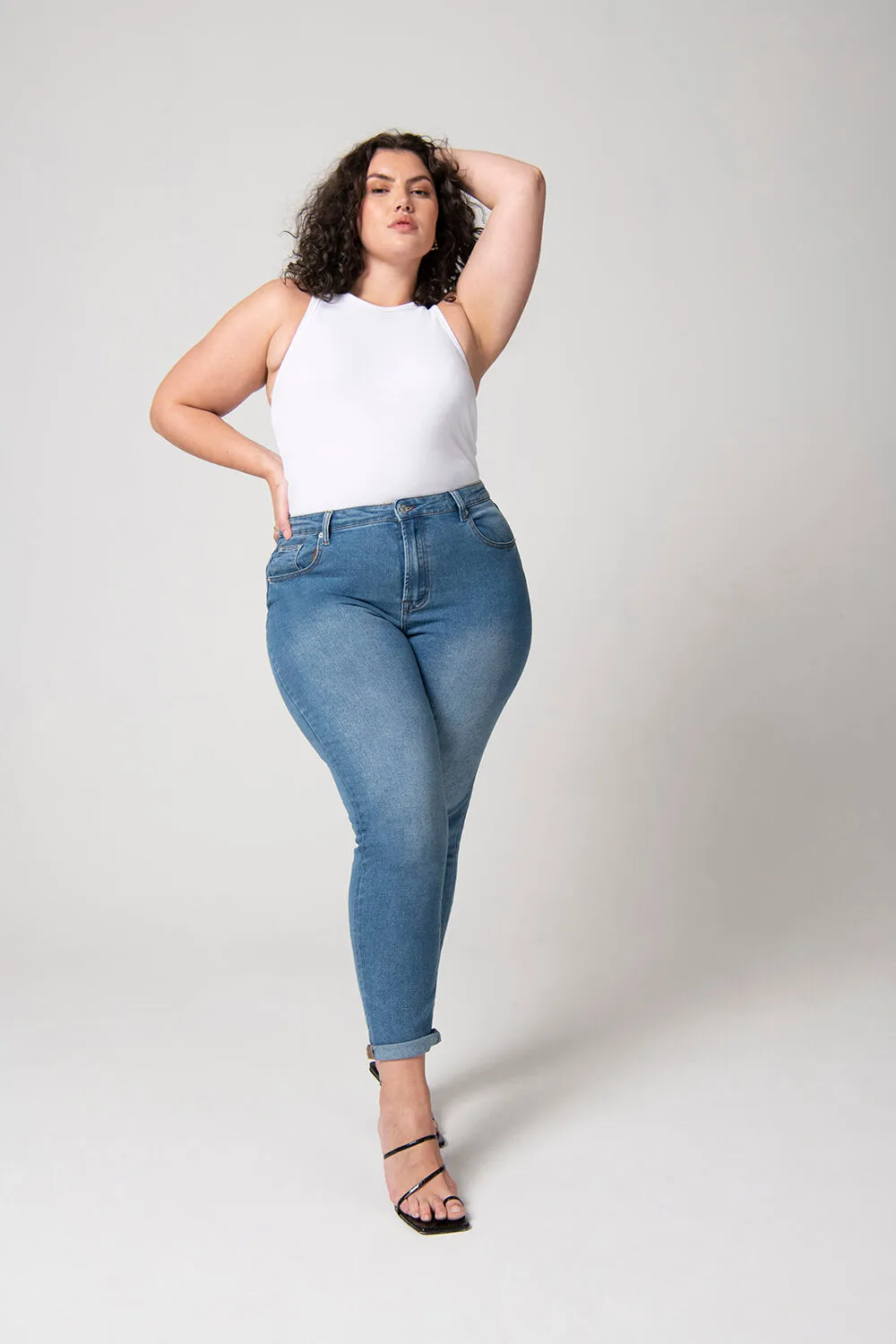 Curve Slim Fit Mom Jeans - Mid Blue sold by LOVALL product image thumbnail 2