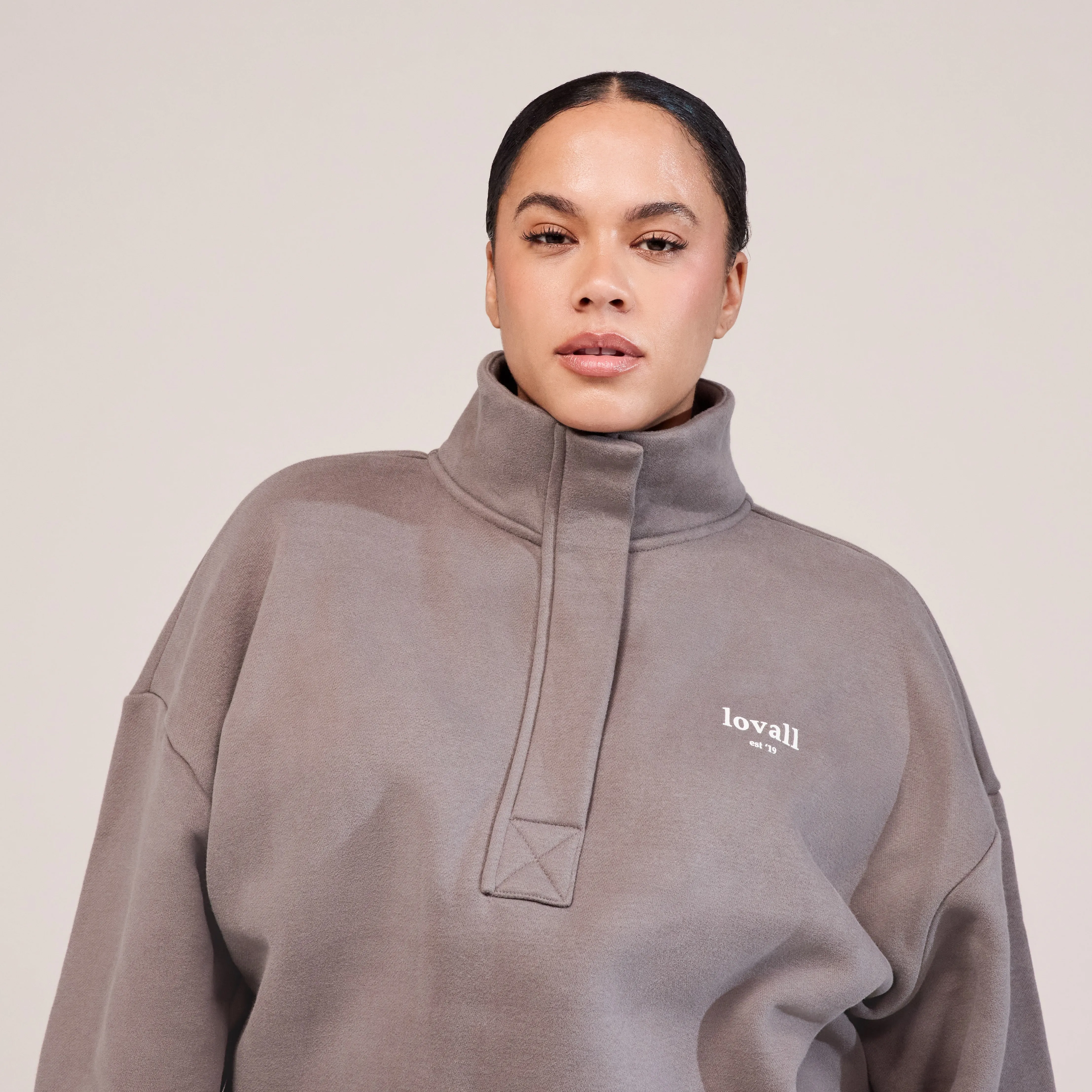 Curve Heavyweight 1/4 Zip Sweatshirt - Mocha sold by LOVALL product image thumbnail 2