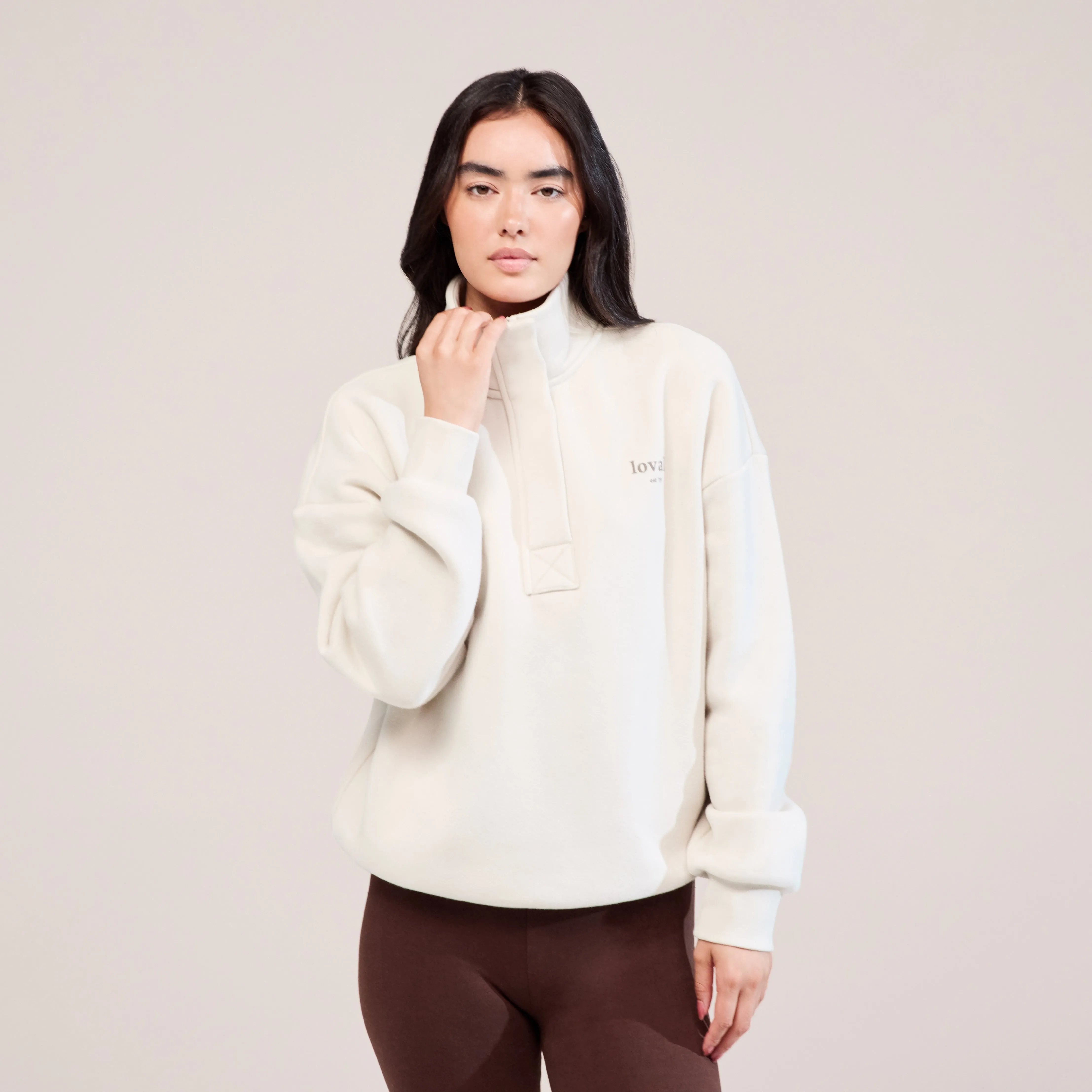 Heavyweight 1/4 Zip Sweatshirt - Ecru sold by LOVALL product image thumbnail 2