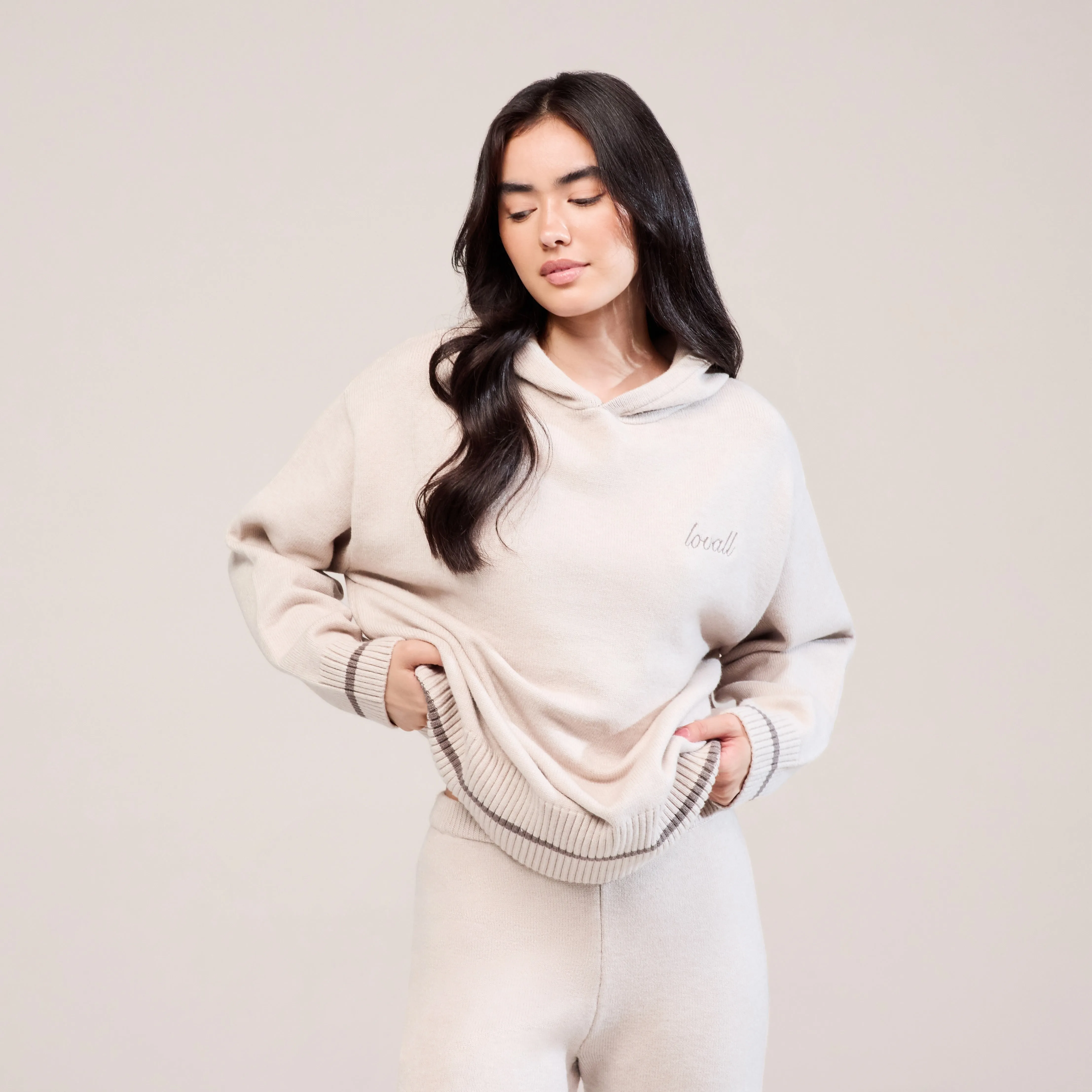 Curve Soft Knit Hooded Jumper - Beige sold by LOVALL product image thumbnail 2