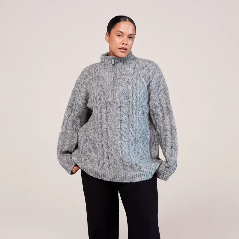 Curve Cable Knit 1/4 Zip Jumper - Dark grey sold by LOVALL