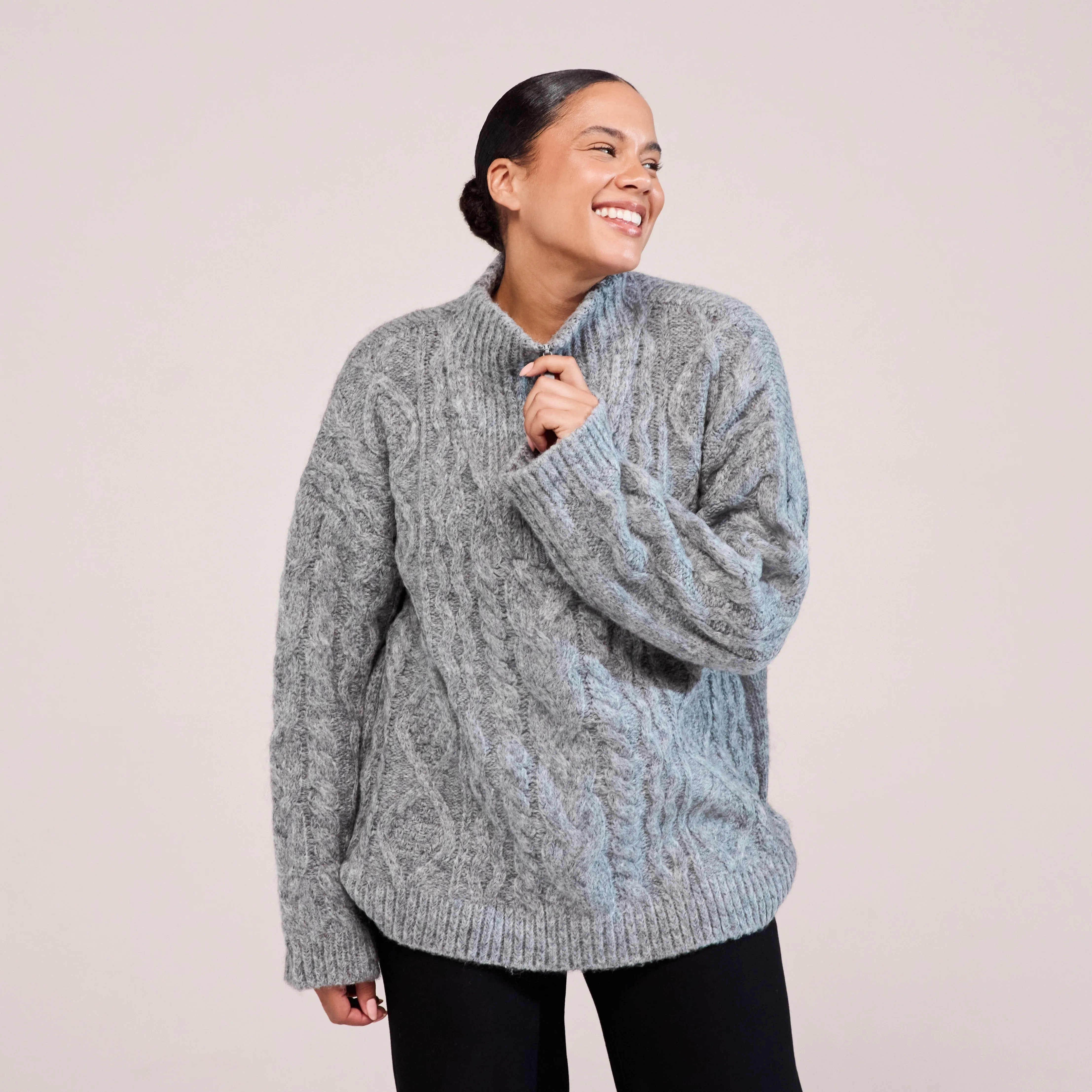 Curve Cable Knit 1/4 Zip Jumper - Dark grey sold by LOVALL product image thumbnail 4