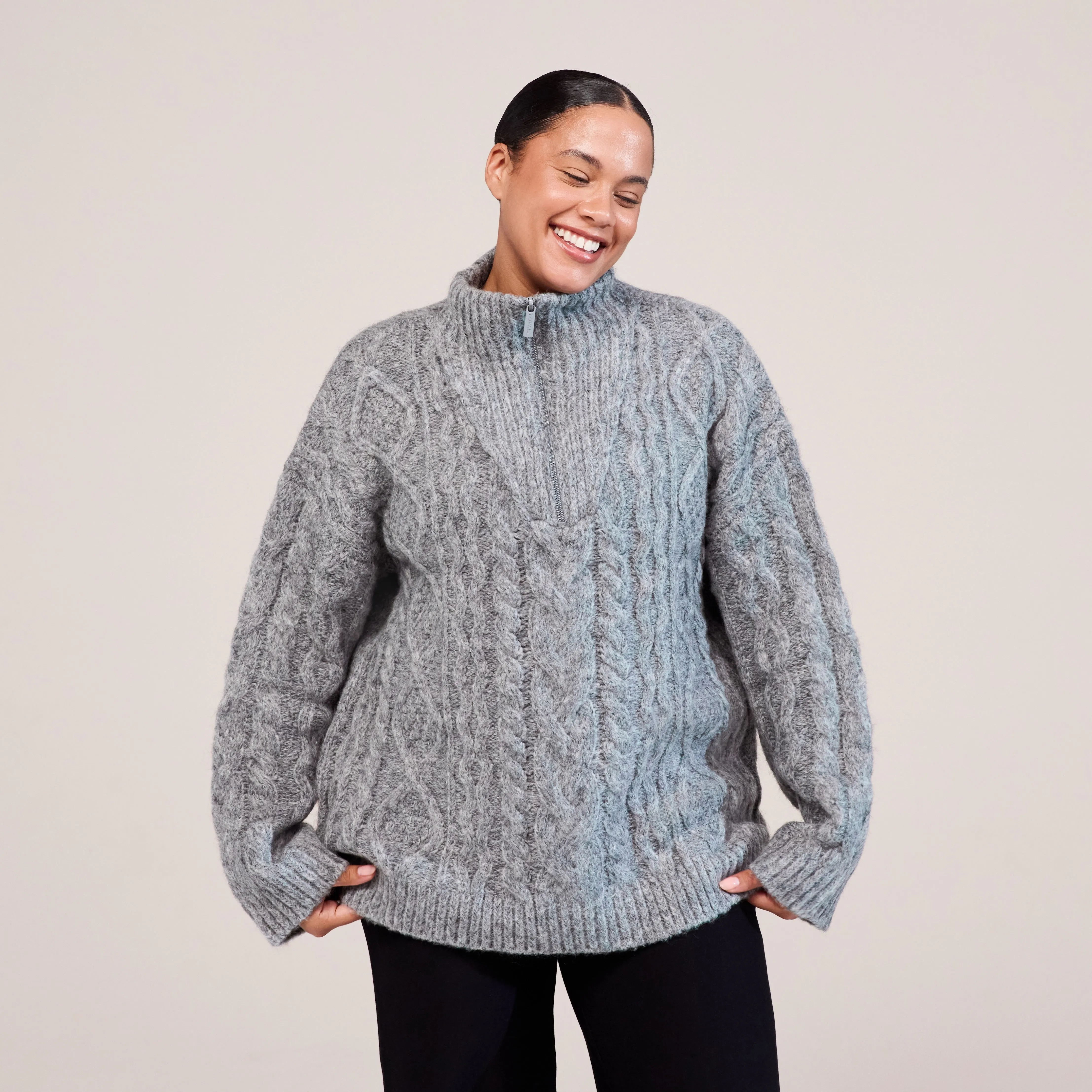 Curve Cable Knit 1/4 Zip Jumper - Dark grey sold by LOVALL product image thumbnail 2